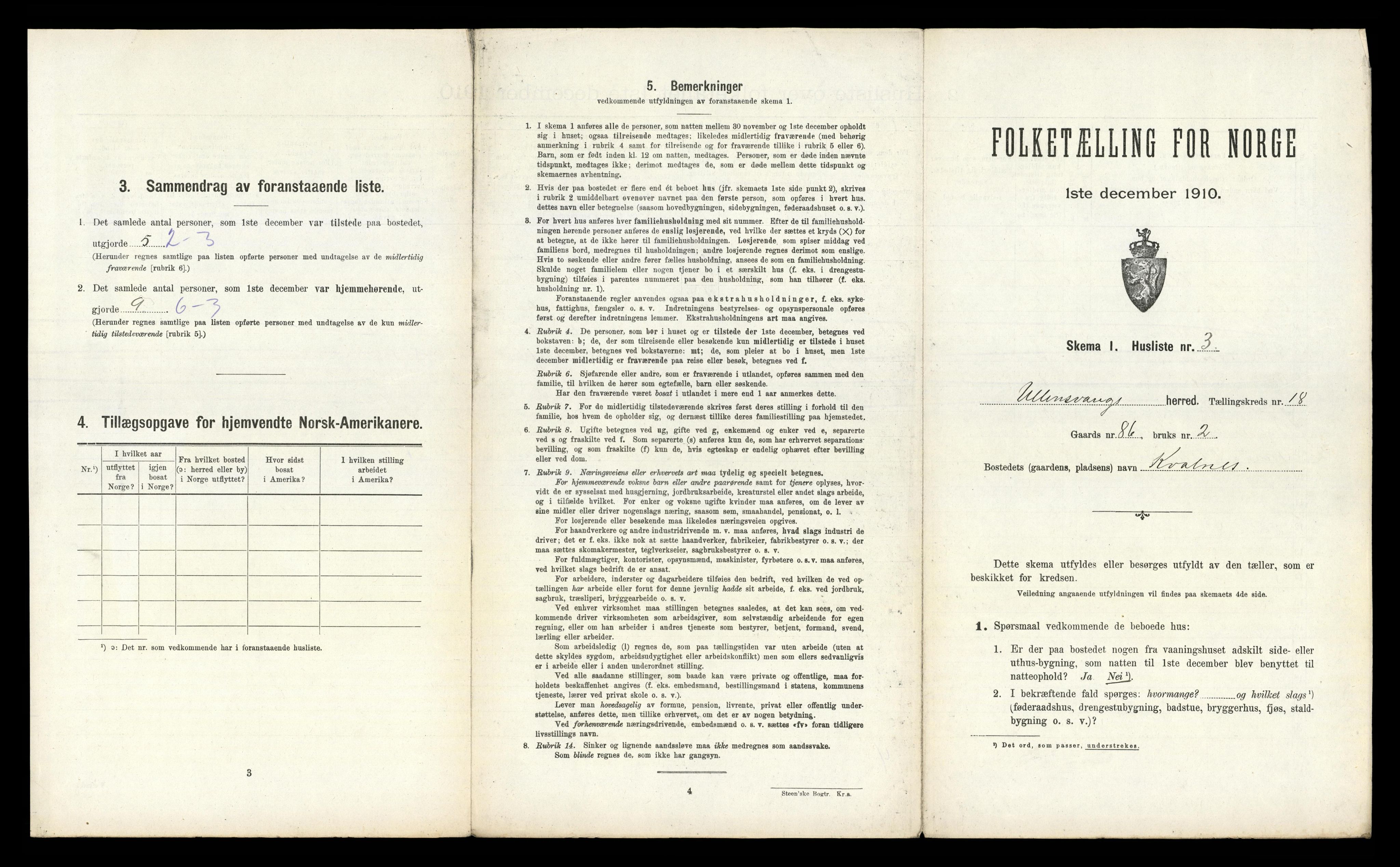 RA, 1910 census for Ullensvang, 1910, p. 2281