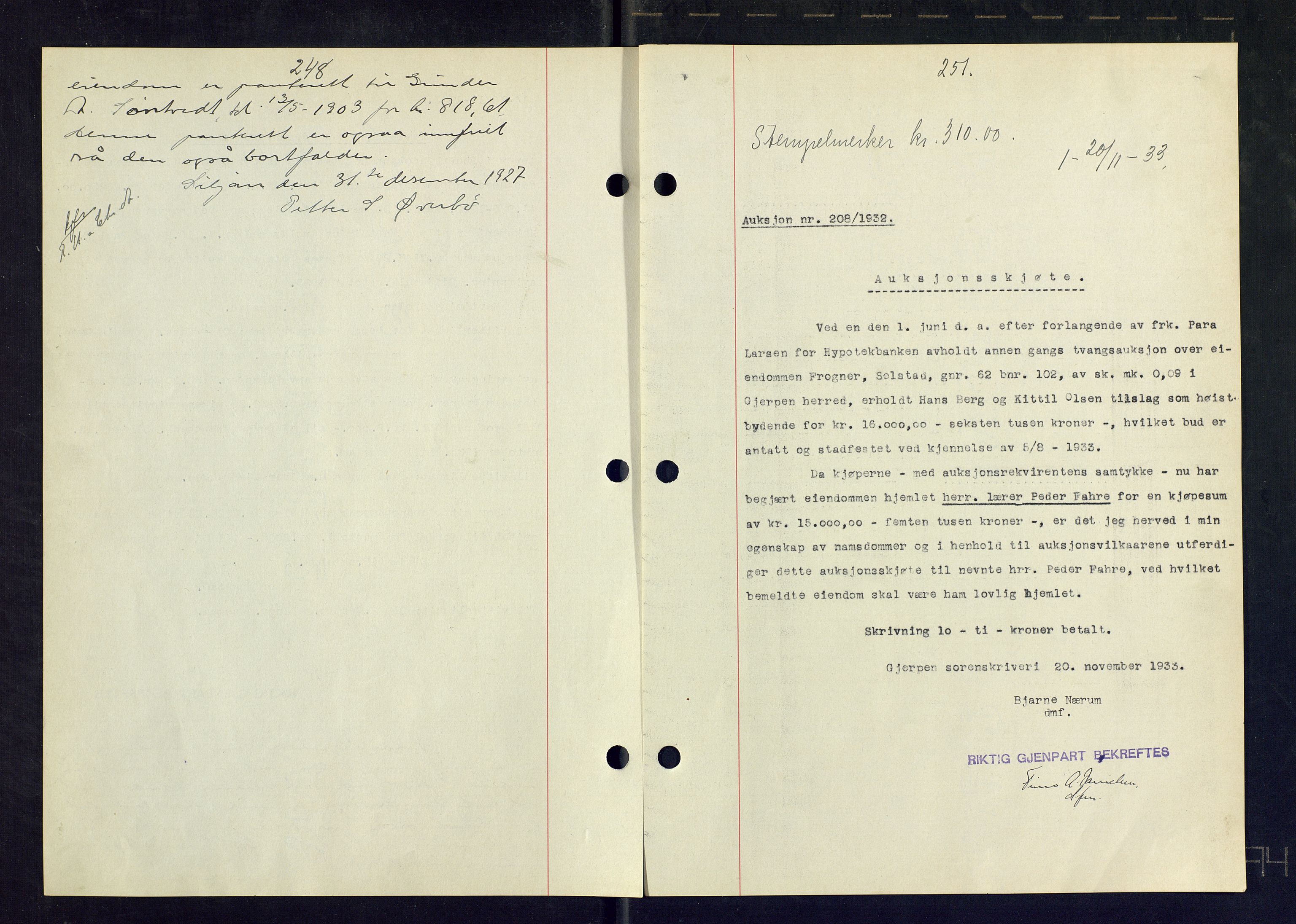 Gjerpen sorenskriveri, SAKO/A-216/G/Ga/Gaa/L0059: Mortgage book no. I 59-60 og 62, 1932-1934, Deed date: 20.11.1933