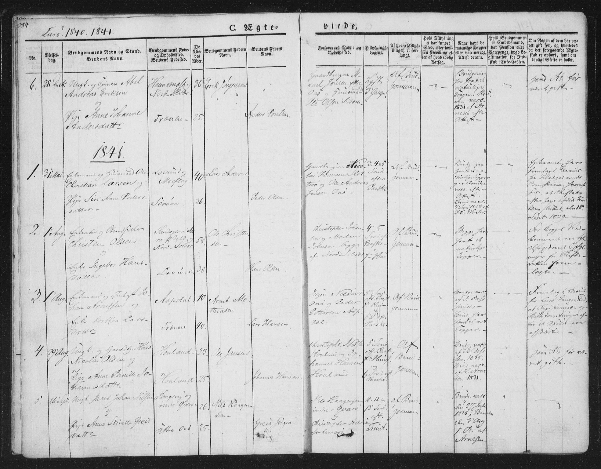 Ministerialprotokoller, klokkerbøker og fødselsregistre - Nordland, AV/SAT-A-1459/839/L0566: Parish register (official) no. 839A03, 1825-1862, p. 384