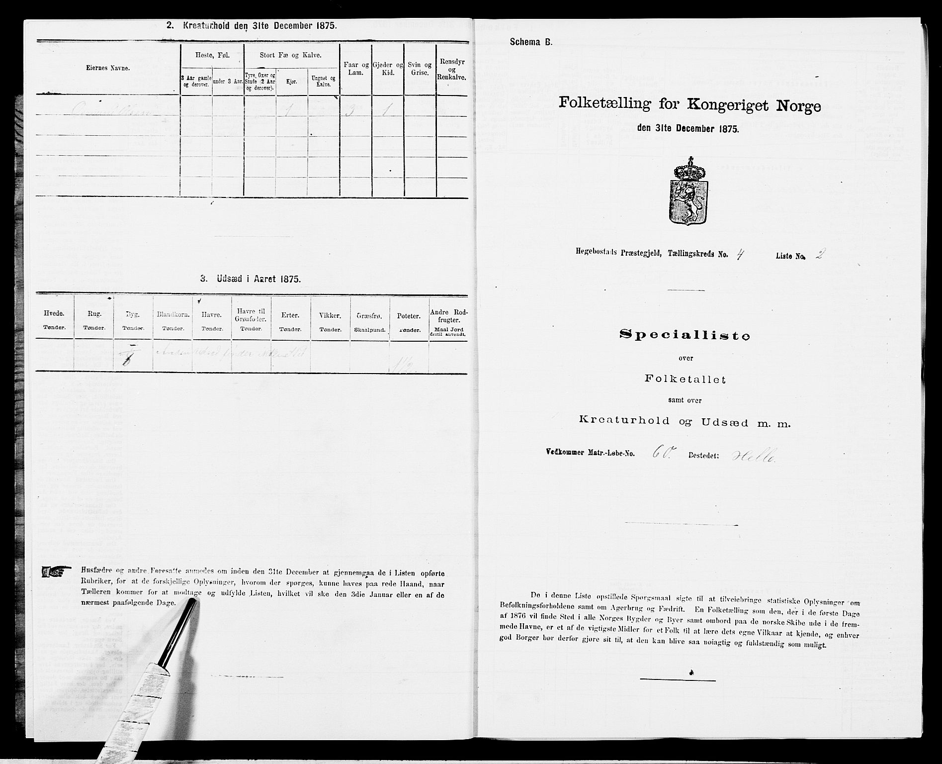 SAK, 1875 census for 1034P Hægebostad, 1875, p. 349