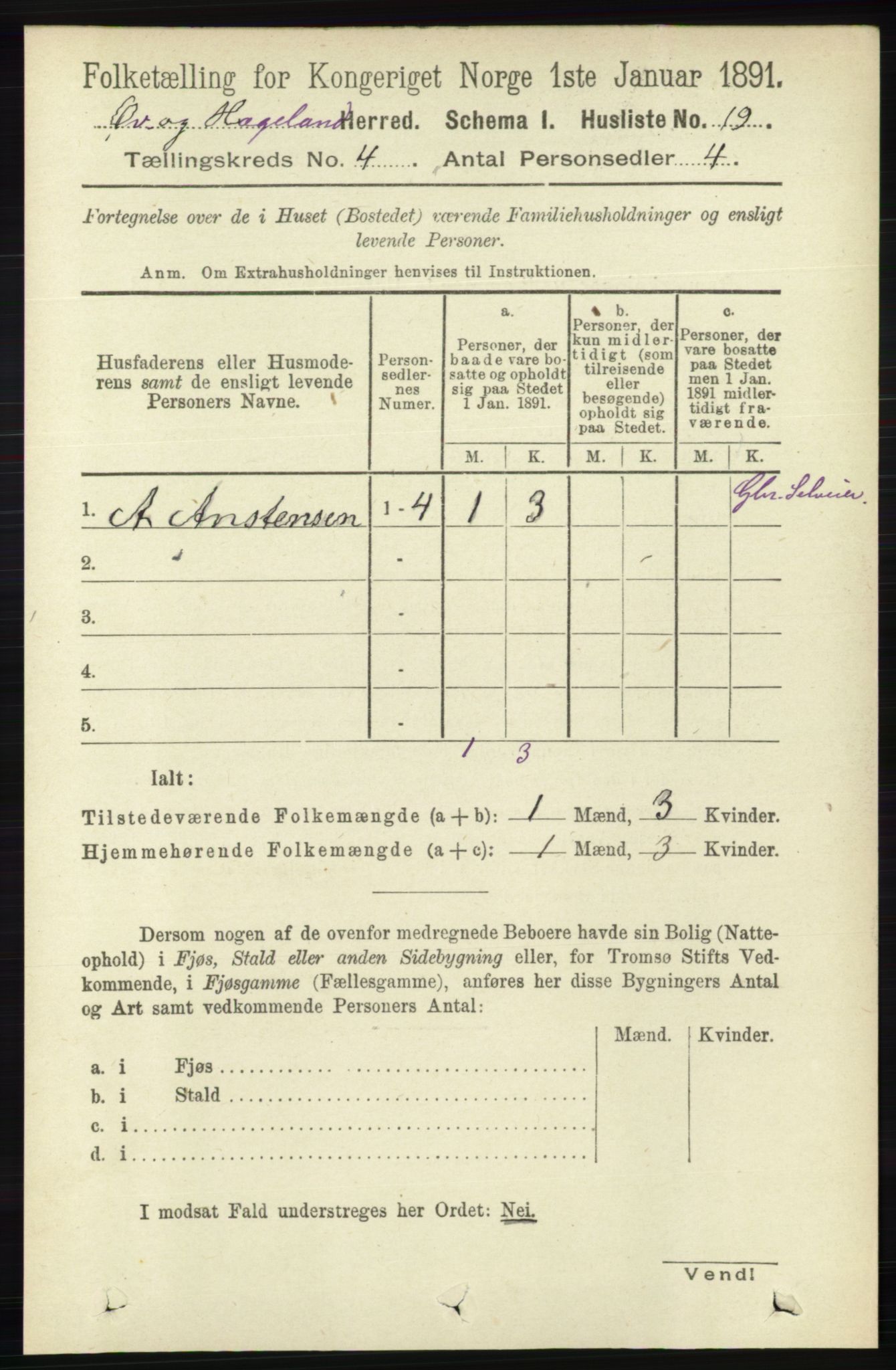 RA, 1891 census for 1016 Øvrebø og Hægeland, 1891, p. 666