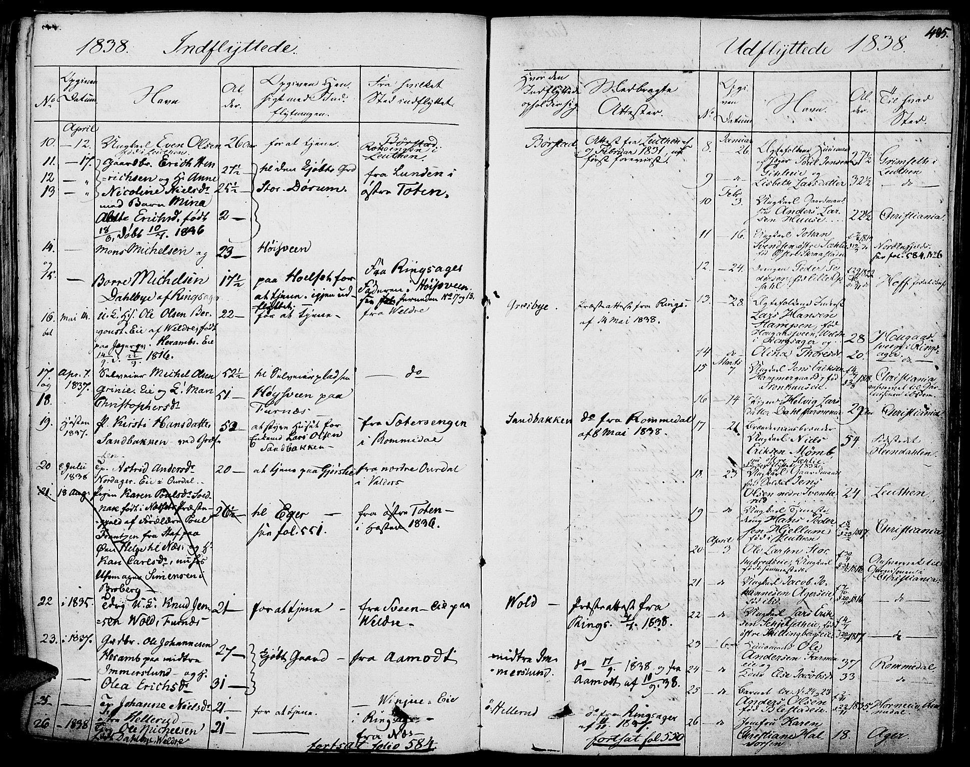 Vang prestekontor, Hedmark, SAH/PREST-008/H/Ha/Haa/L0009: Parish register (official) no. 9, 1826-1841, p. 485
