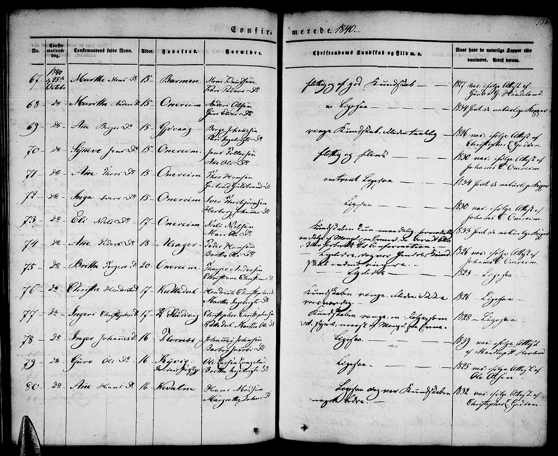Tysnes sokneprestembete, AV/SAB-A-78601/H/Haa: Parish register (official) no. A 9, 1837-1848, p. 156