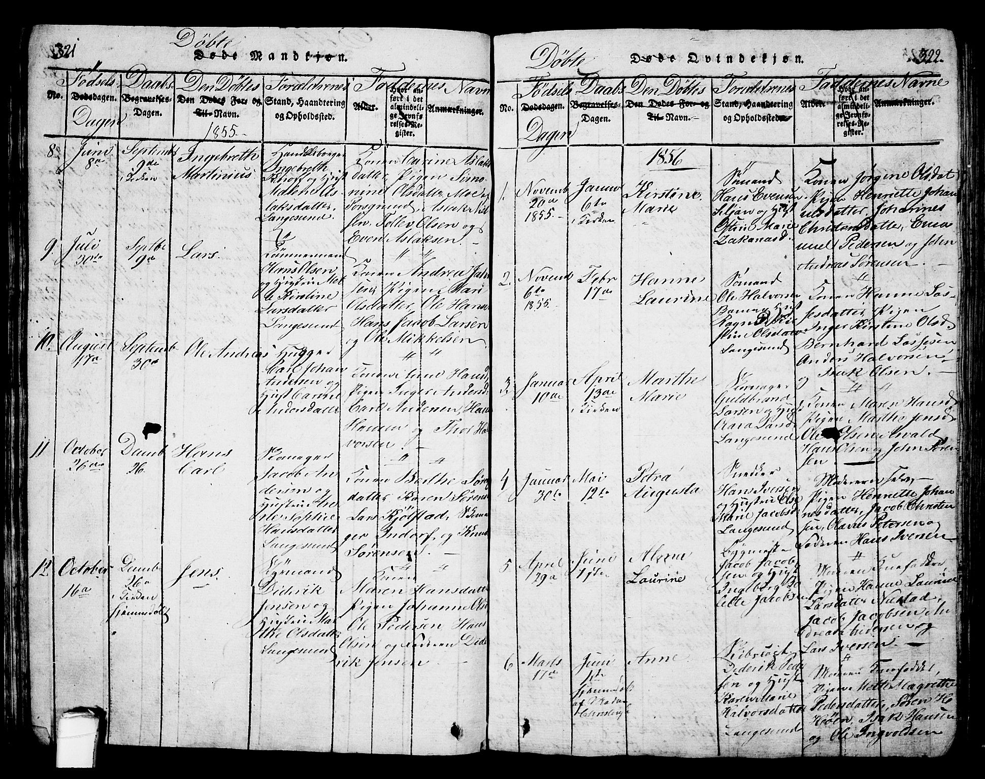 Langesund kirkebøker, SAKO/A-280/G/Ga/L0003: Parish register (copy) no. 3, 1815-1858, p. 321-322