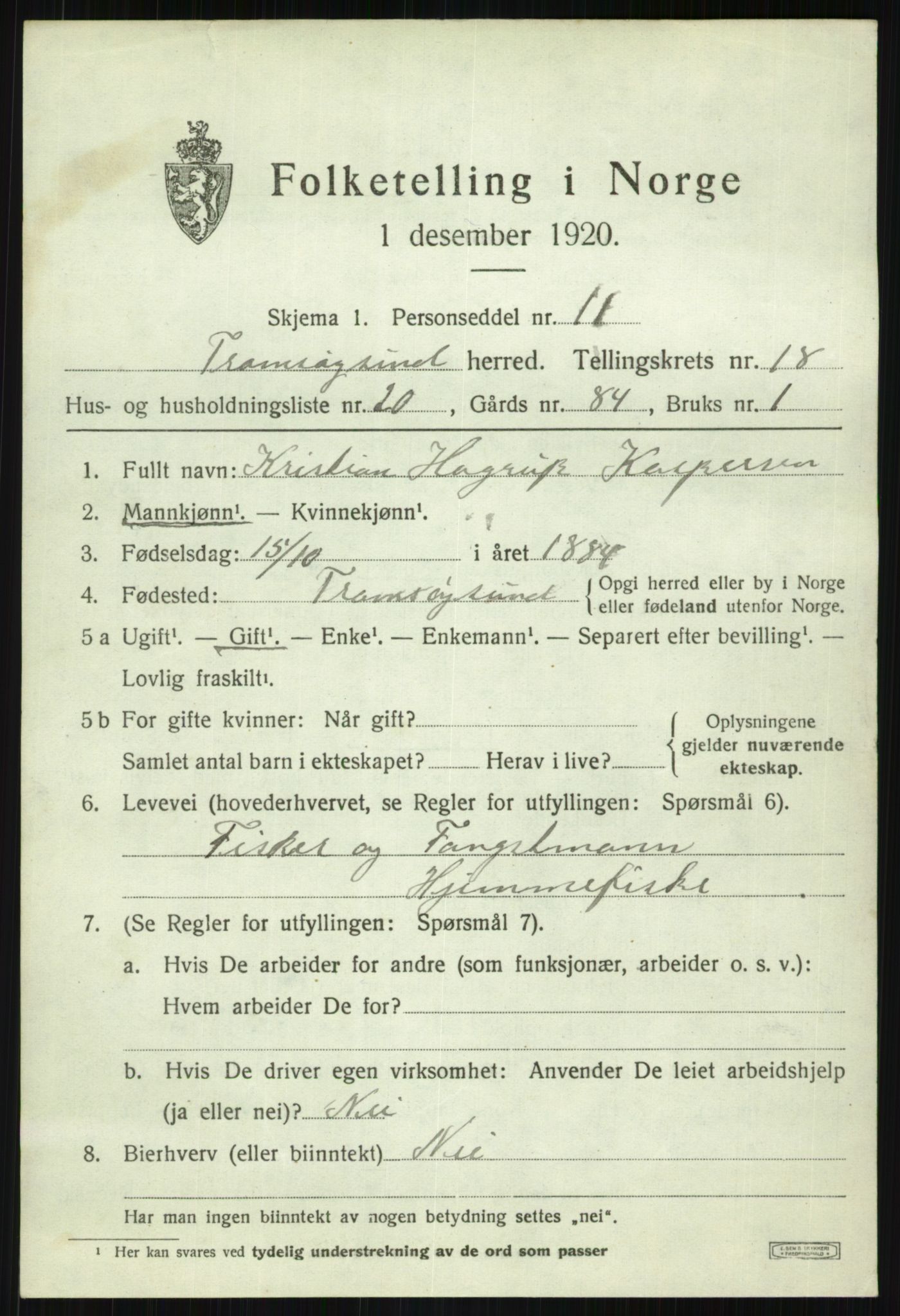 SATØ, 1920 census for Tromsøysund, 1920, p. 10202