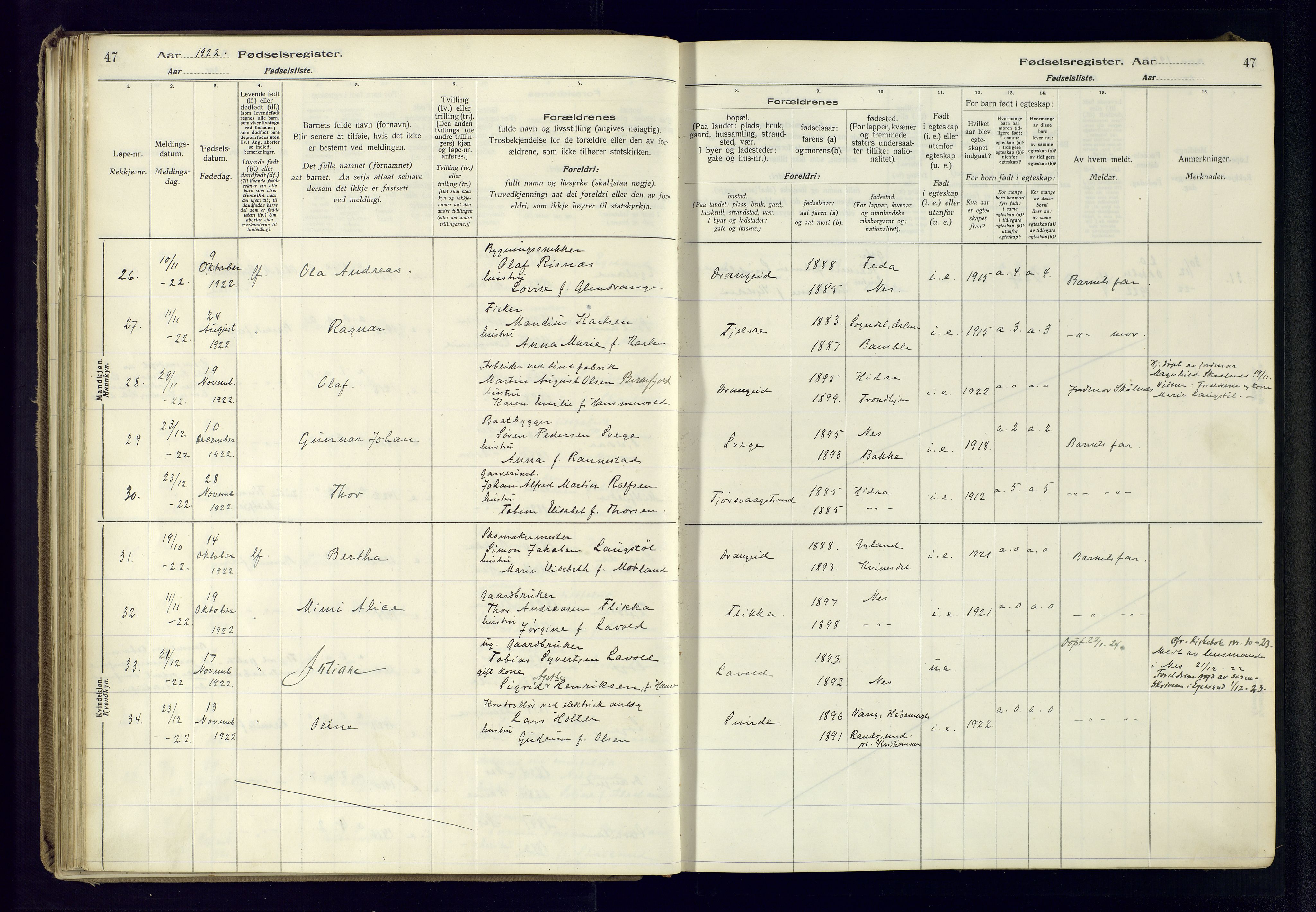 Flekkefjord sokneprestkontor, AV/SAK-1111-0012/J/Ja/L0005: Birth register no. 5, 1916-1950, p. 47