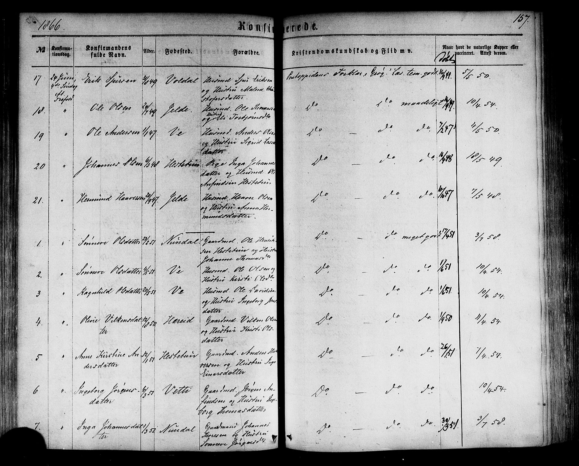 Årdal sokneprestembete, SAB/A-81701: Parish register (official) no. A 3, 1863-1886, p. 157