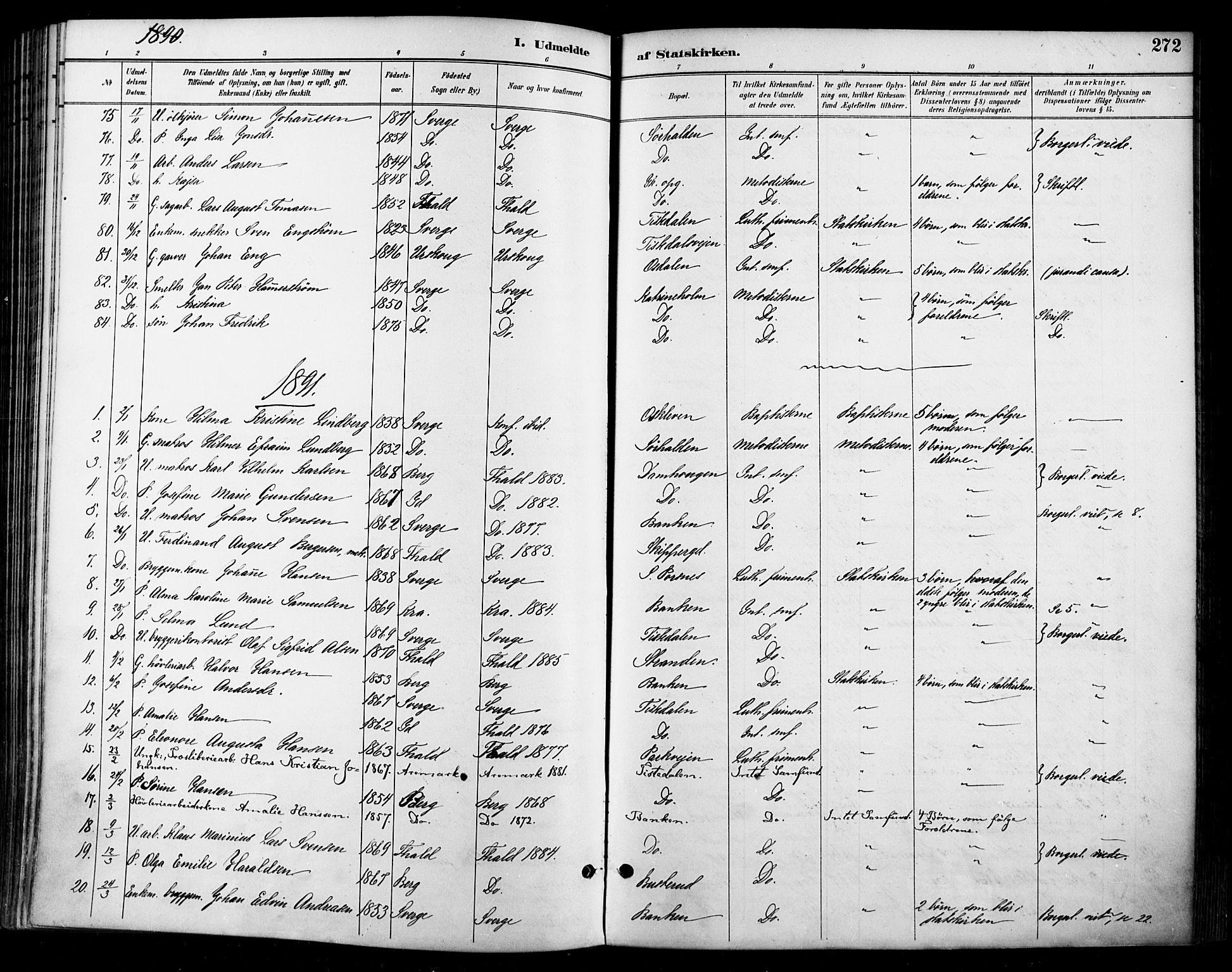 Halden prestekontor Kirkebøker, SAO/A-10909/F/Fa/L0014: Parish register (official) no. I 14, 1890-1906, p. 272