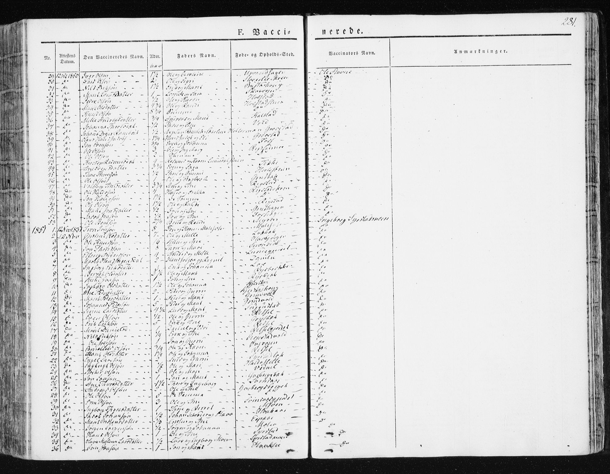 Ministerialprotokoller, klokkerbøker og fødselsregistre - Sør-Trøndelag, SAT/A-1456/672/L0855: Parish register (official) no. 672A07, 1829-1860, p. 281