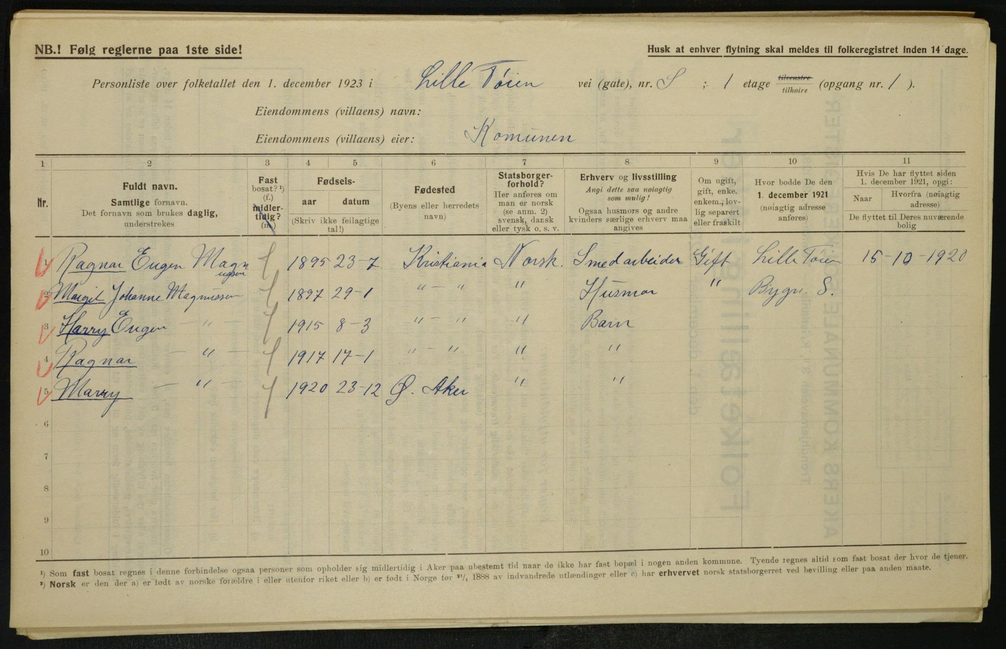 , Municipal Census 1923 for Aker, 1923, p. 26871