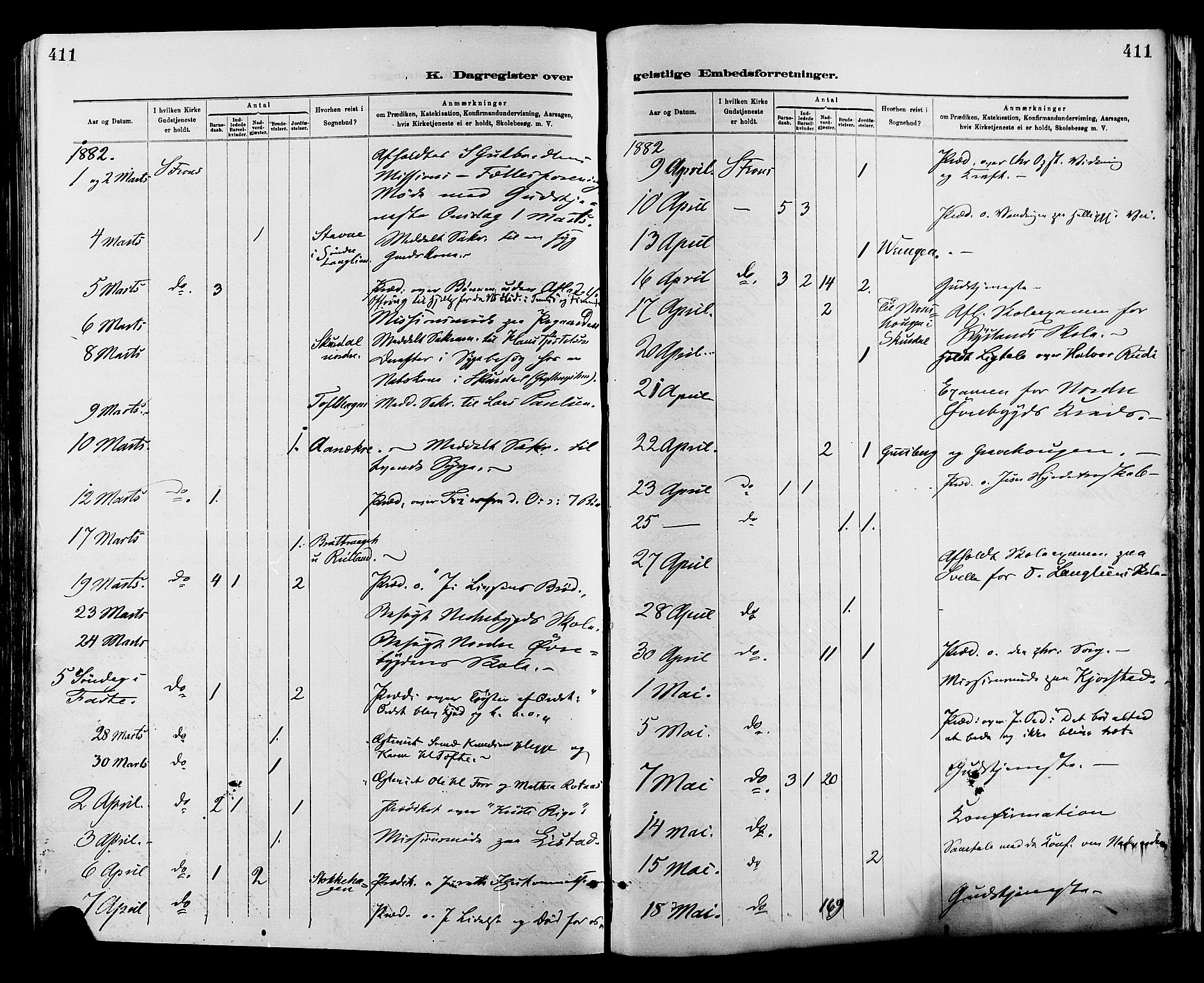 Sør-Fron prestekontor, AV/SAH-PREST-010/H/Ha/Haa/L0003: Parish register (official) no. 3, 1881-1897, p. 411