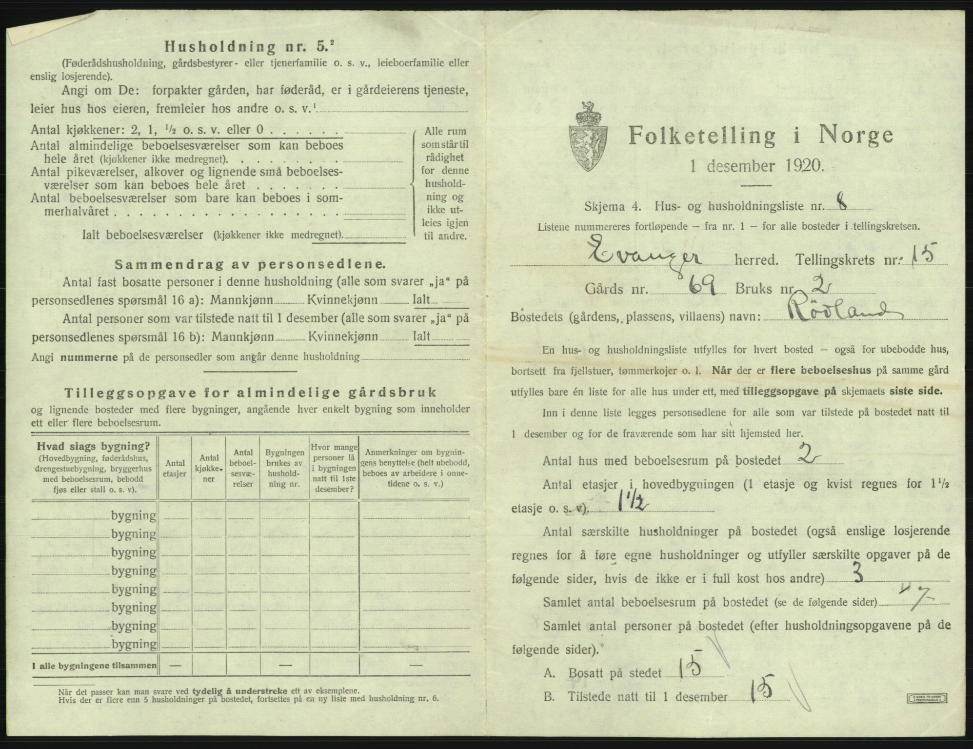 SAB, 1920 census for Evanger, 1920, p. 671