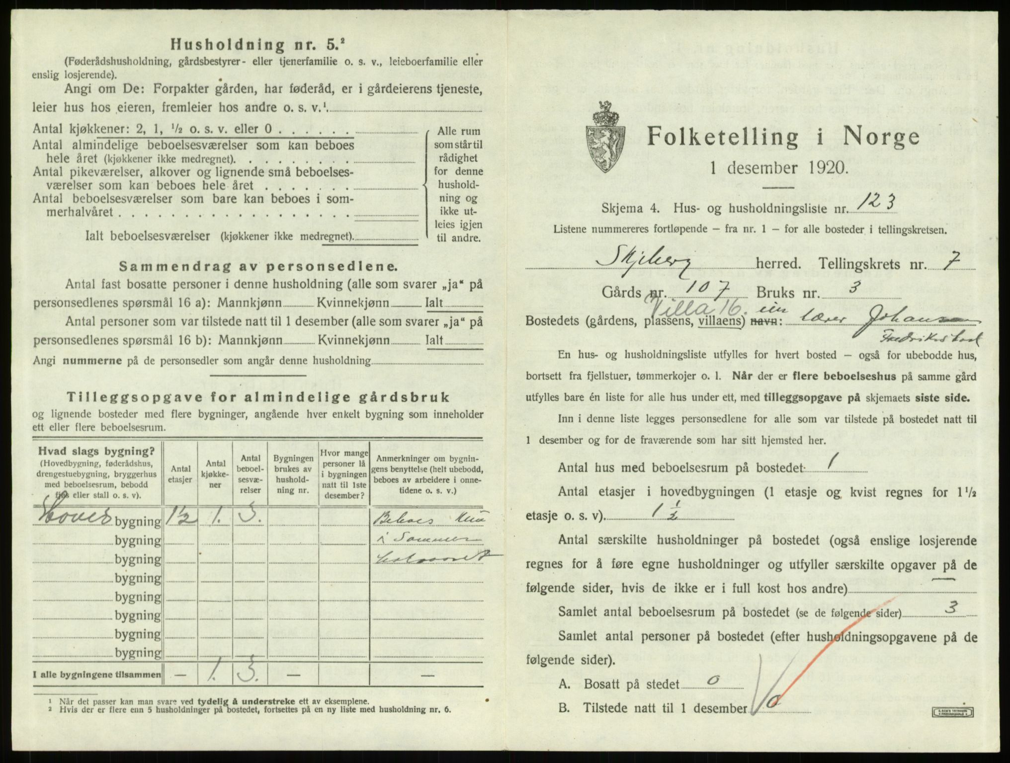 SAO, 1920 census for Skjeberg, 1920, p. 1137