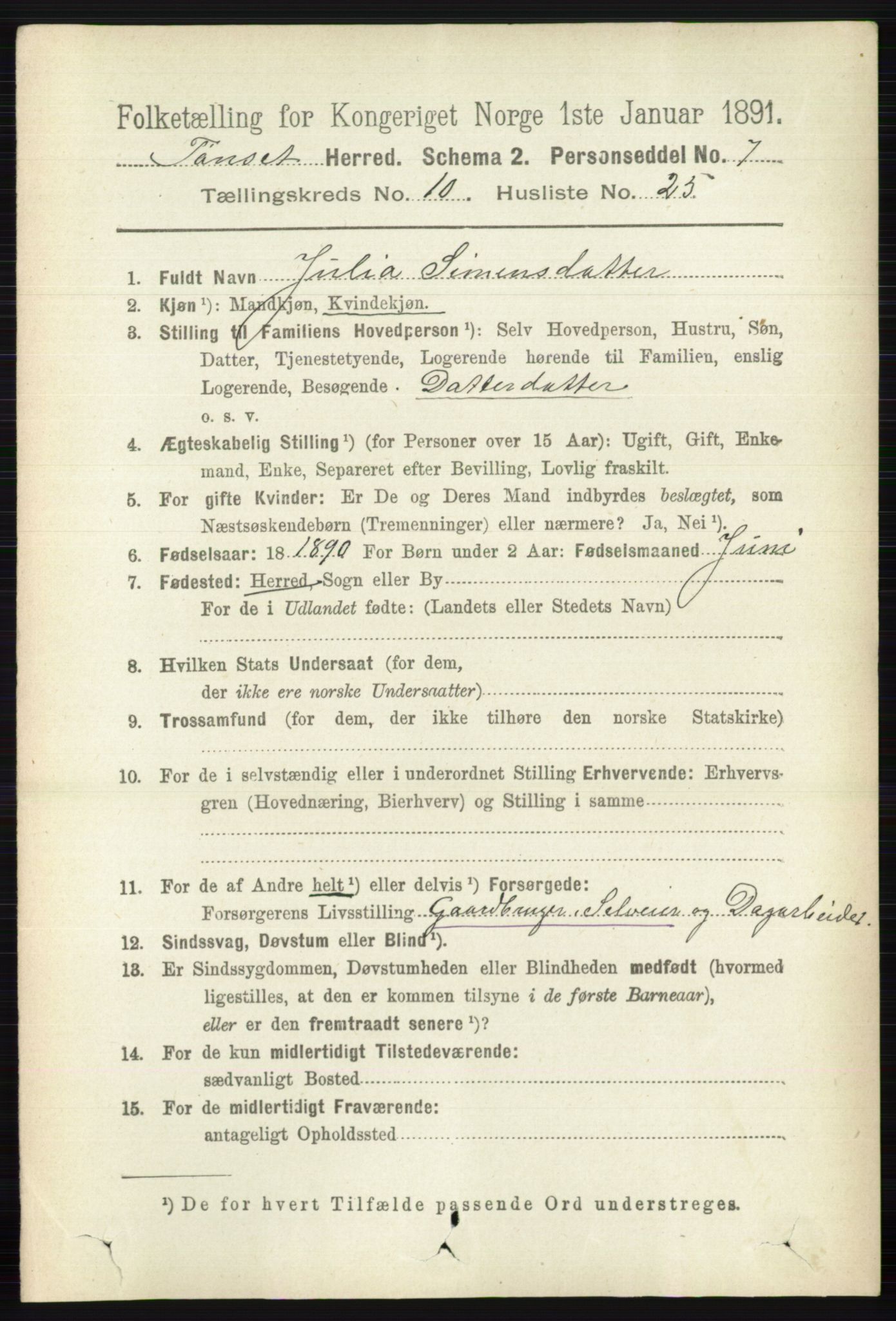 RA, 1891 census for 0437 Tynset, 1891, p. 2974