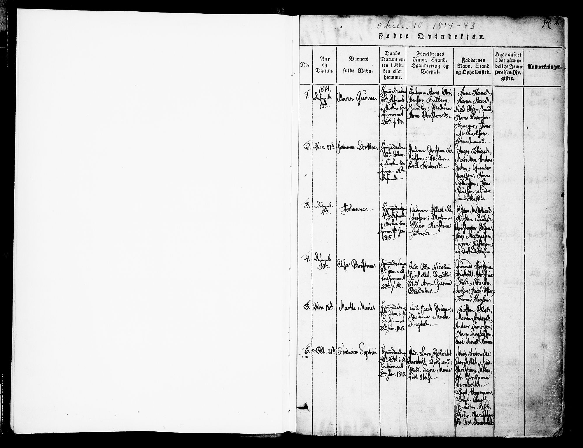 Skien kirkebøker, AV/SAKO-A-302/F/Fa/L0005: Parish register (official) no. 5, 1814-1843, p. 1