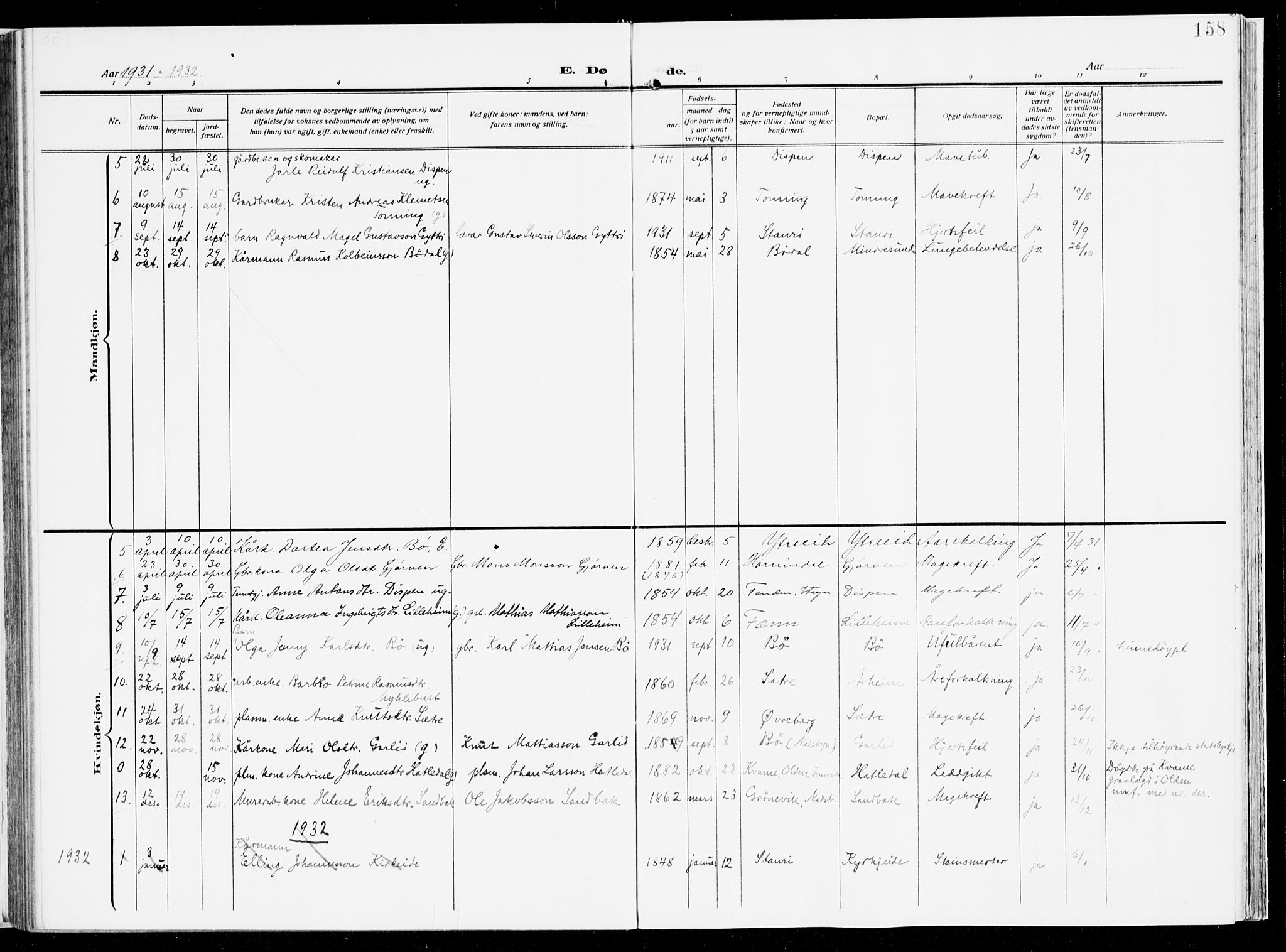 Stryn Sokneprestembete, AV/SAB-A-82501: Parish register (official) no. B 2, 1908-1936, p. 158