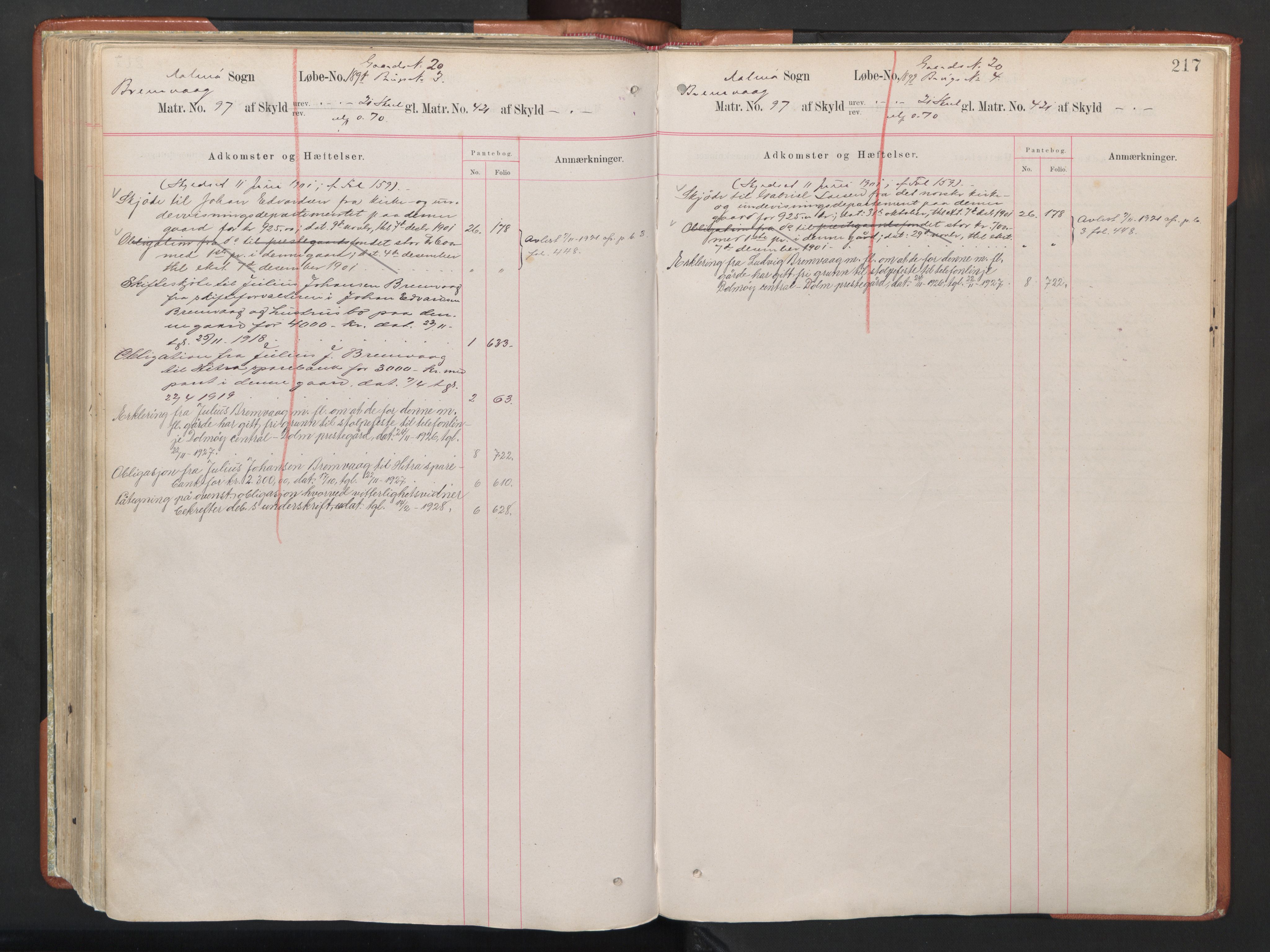Hitra sorenskriveri, AV/SAT-A-0018/2/2A/L0008: Mortgage register no. 8, p. 217