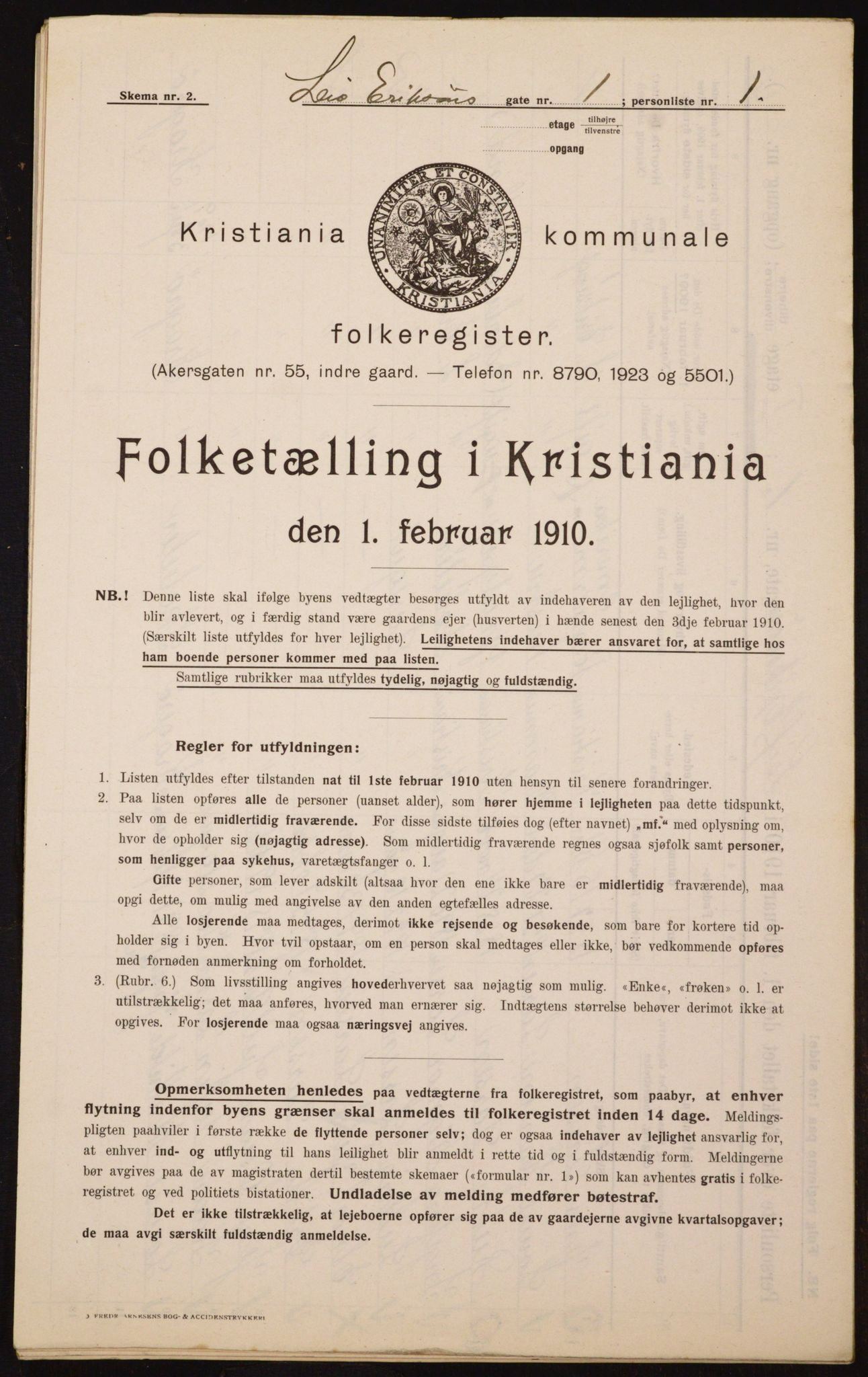 OBA, Municipal Census 1910 for Kristiania, 1910, p. 55461