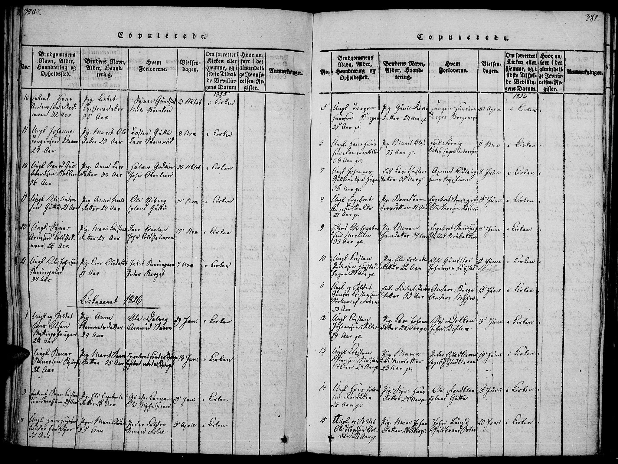 Ringebu prestekontor, SAH/PREST-082/H/Ha/Haa/L0004: Parish register (official) no. 4, 1821-1839, p. 380-381