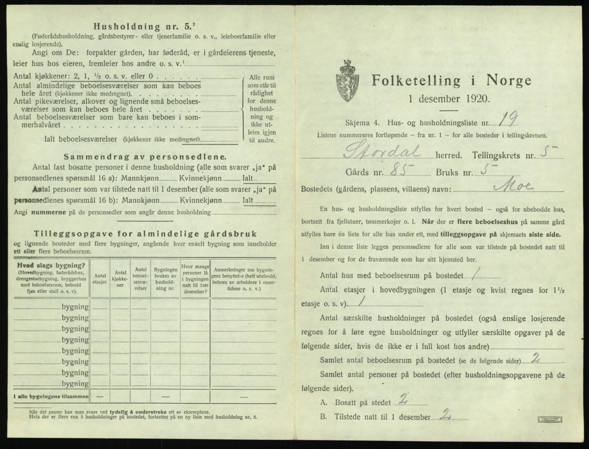 SAT, 1920 census for Stordal, 1920, p. 270