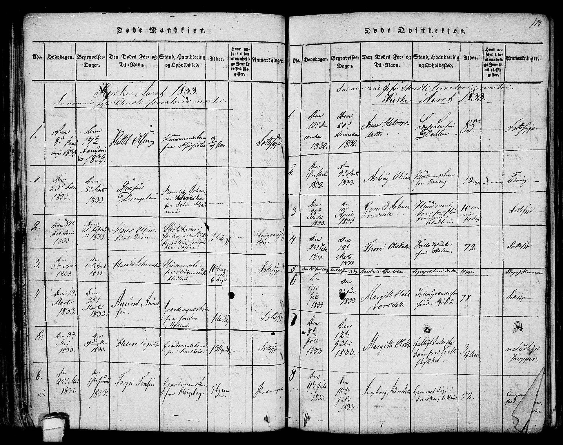 Hjartdal kirkebøker, AV/SAKO-A-270/F/Fa/L0007: Parish register (official) no. I 7, 1815-1843, p. 113