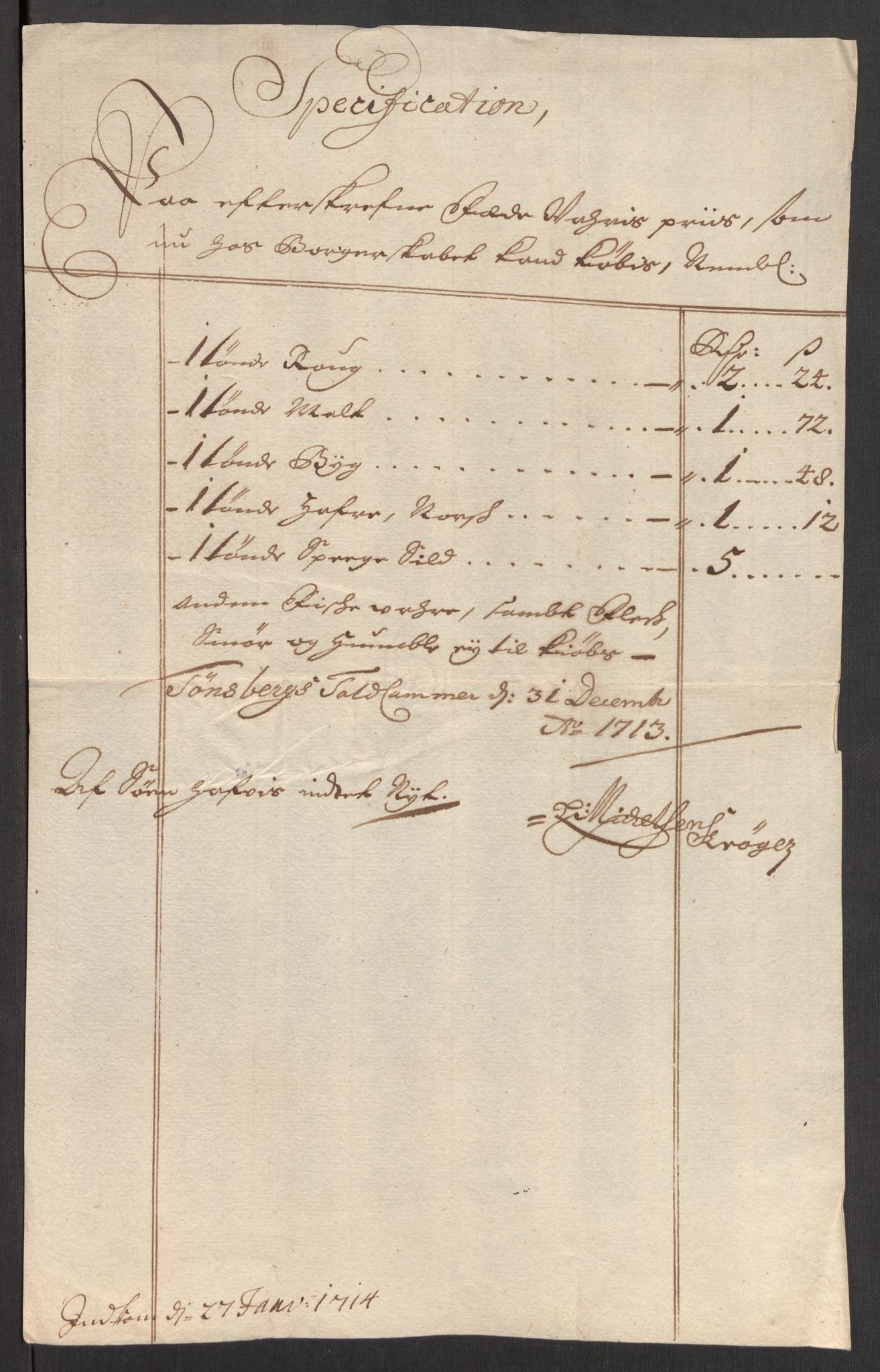 Rentekammeret inntil 1814, Realistisk ordnet avdeling, AV/RA-EA-4070/Oe/L0001: [Ø1]: Priskuranter, 1712-1739, p. 23