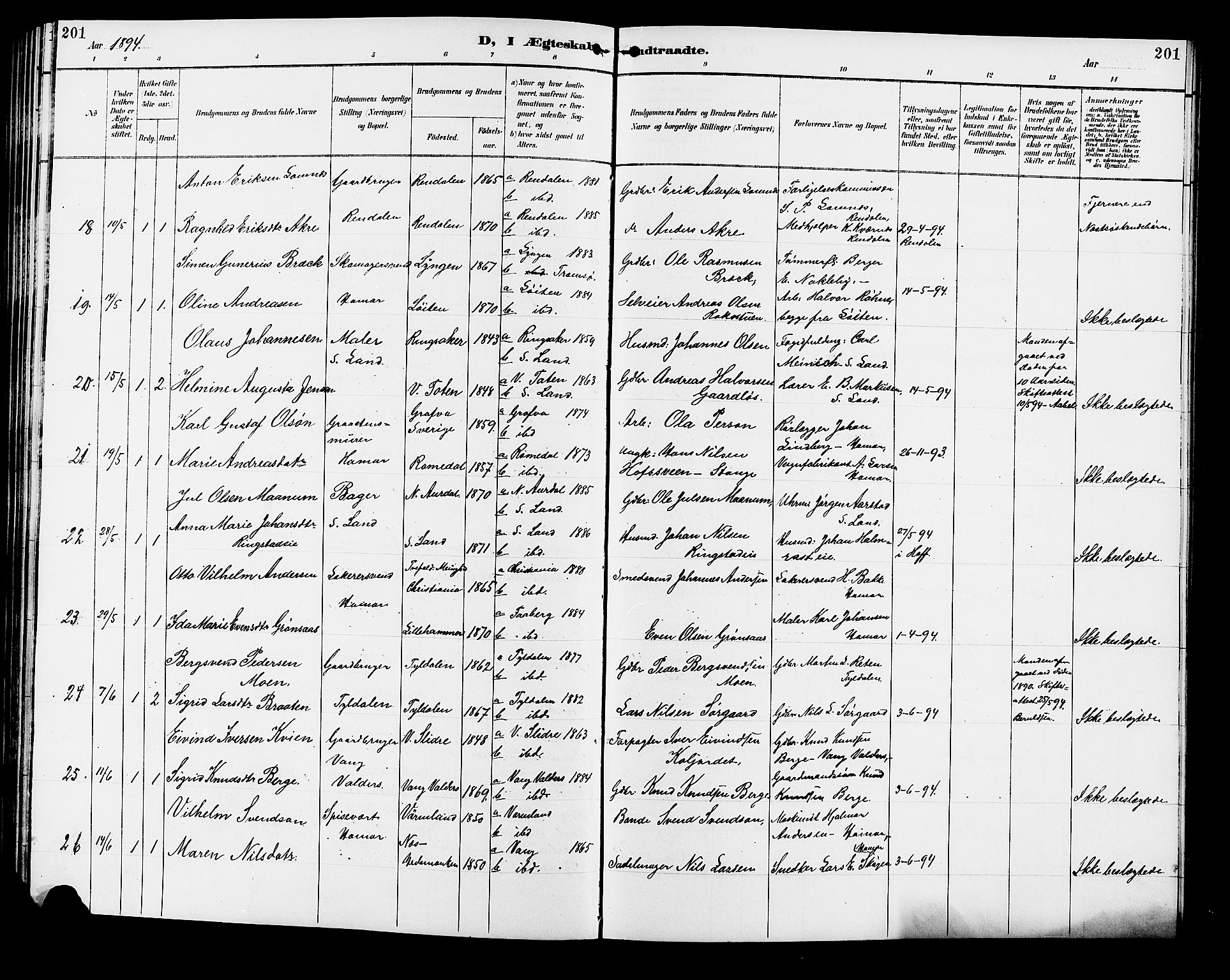 Vang prestekontor, Hedmark, SAH/PREST-008/H/Ha/Hab/L0013: Parish register (copy) no. 13, 1890-1899, p. 201