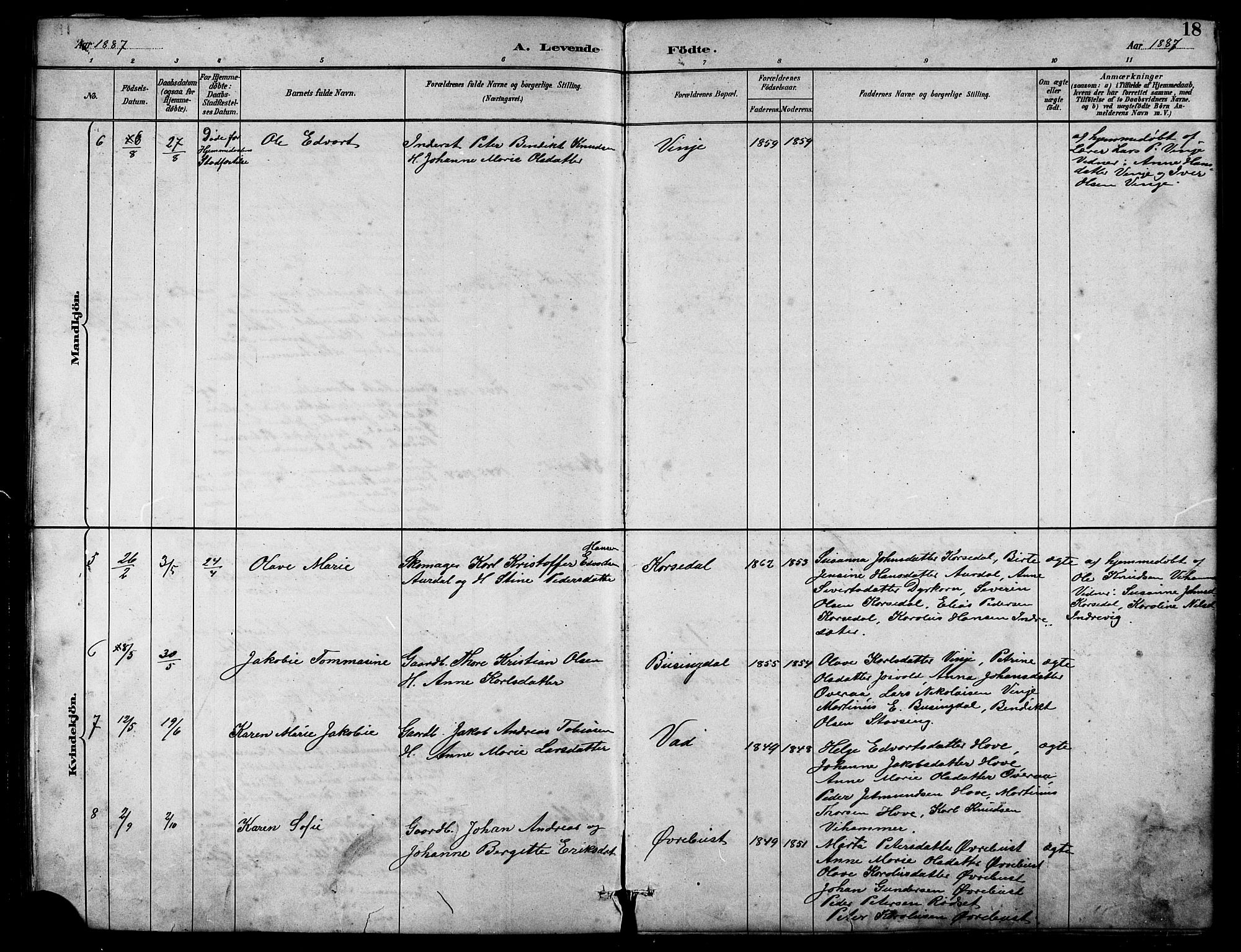 Ministerialprotokoller, klokkerbøker og fødselsregistre - Møre og Romsdal, AV/SAT-A-1454/521/L0302: Parish register (copy) no. 521C03, 1882-1907, p. 18