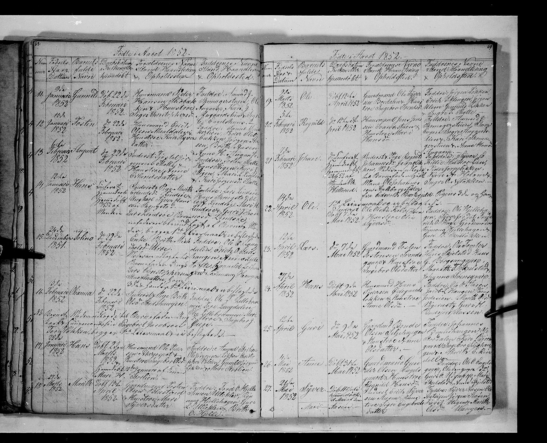 Lesja prestekontor, SAH/PREST-068/H/Ha/Hab/L0003: Parish register (copy) no. 3, 1842-1862, p. 68-69