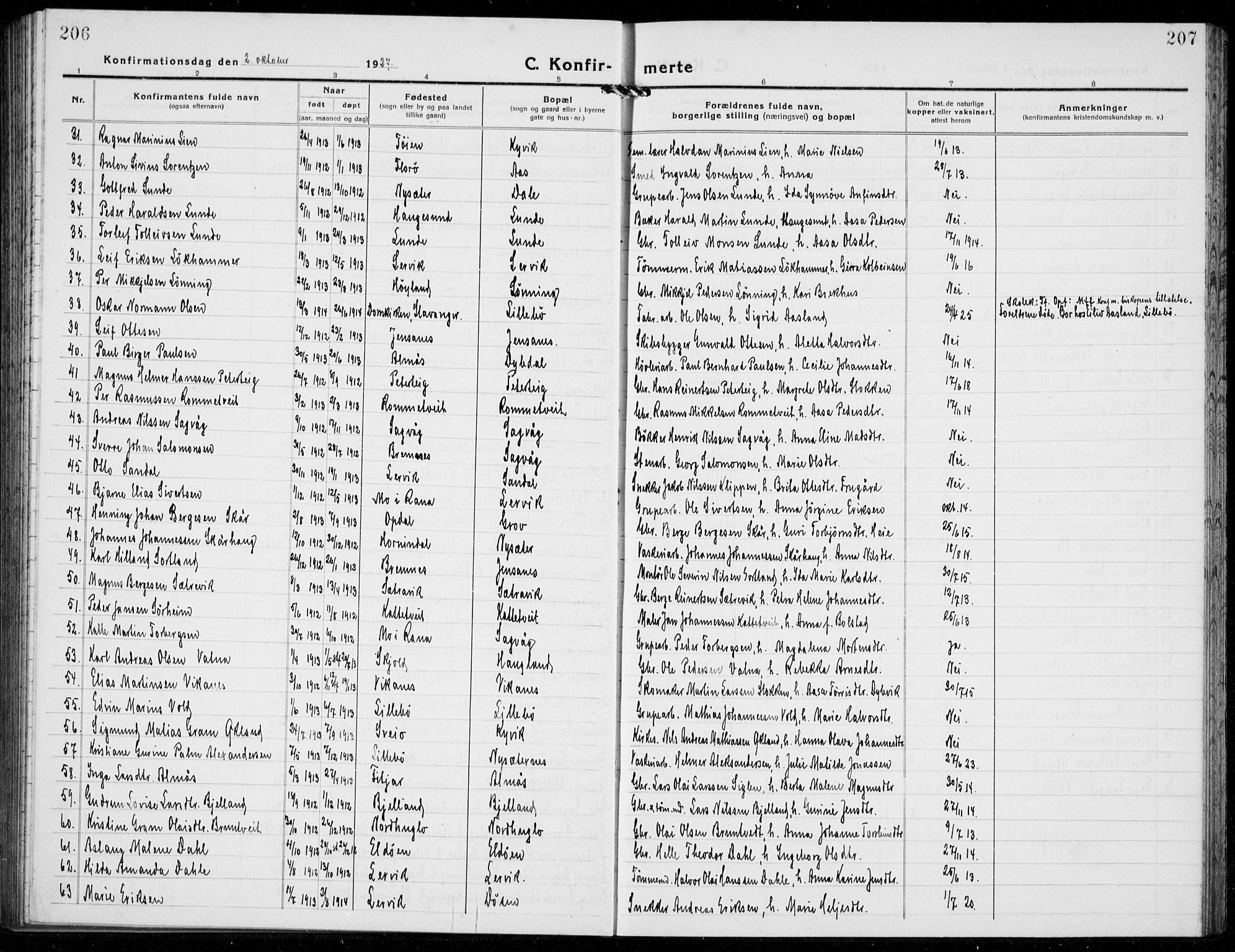 Stord sokneprestembete, AV/SAB-A-78201/H/Hab: Parish register (copy) no. A 4, 1919-1933, p. 206-207