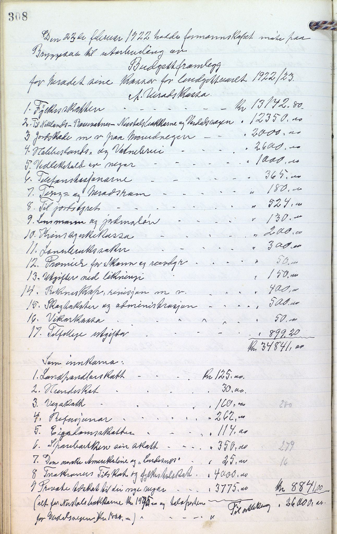 Eiken kommune - Formannskapet, ARKSOR/1034EI120/A/L0001: Møtebok, 1916-1925, p. 308