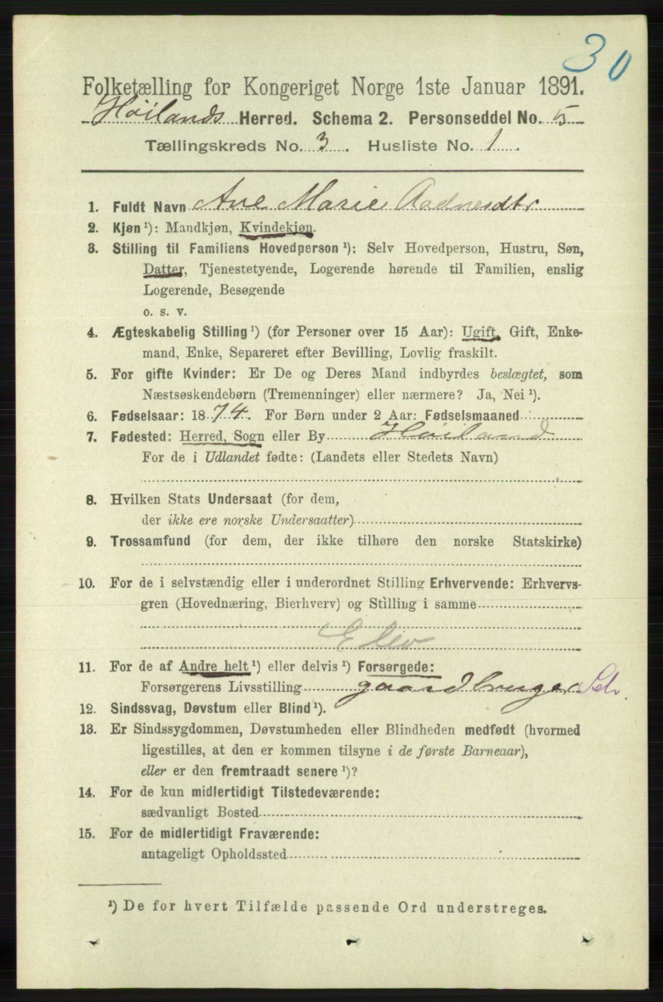 RA, 1891 census for 1123 Høyland, 1891, p. 672