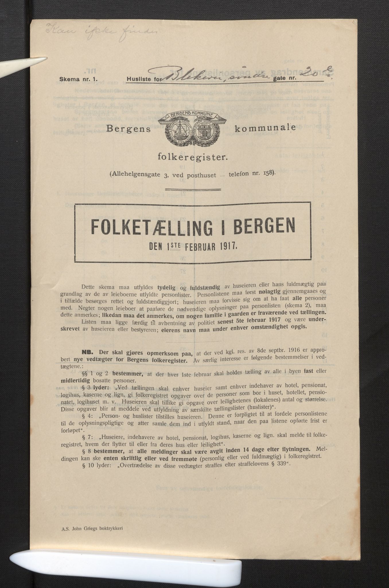 SAB, Municipal Census 1917 for Bergen, 1917, p. 3091