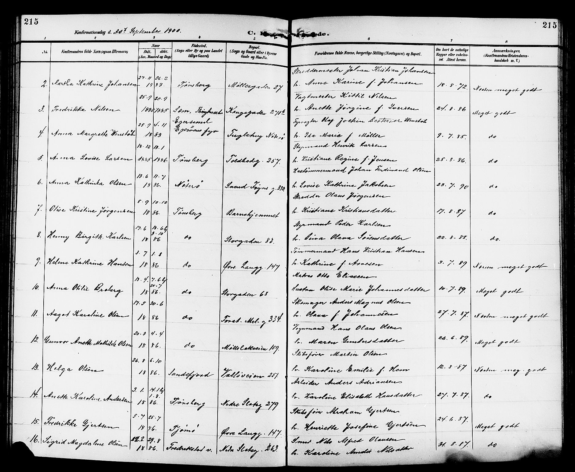 Tønsberg kirkebøker, AV/SAKO-A-330/G/Ga/L0007: Parish register (copy) no. 7, 1896-1904, p. 215