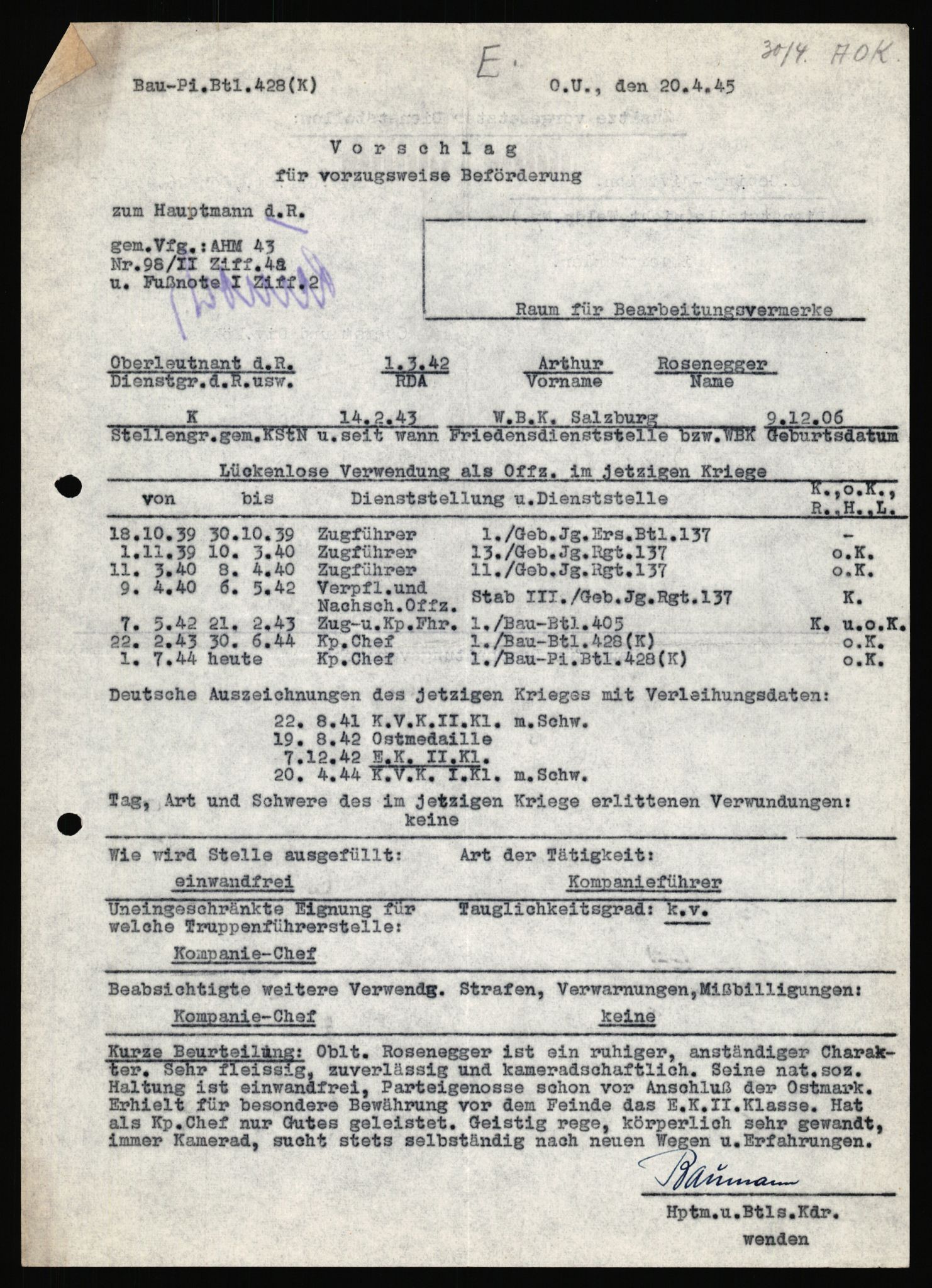 Forsvarets Overkommando. 2 kontor. Arkiv 11.4. Spredte tyske arkivsaker, AV/RA-RAFA-7031/D/Dar/Dara/L0019: Personalbøker og diverse, 1940-1945, p. 6