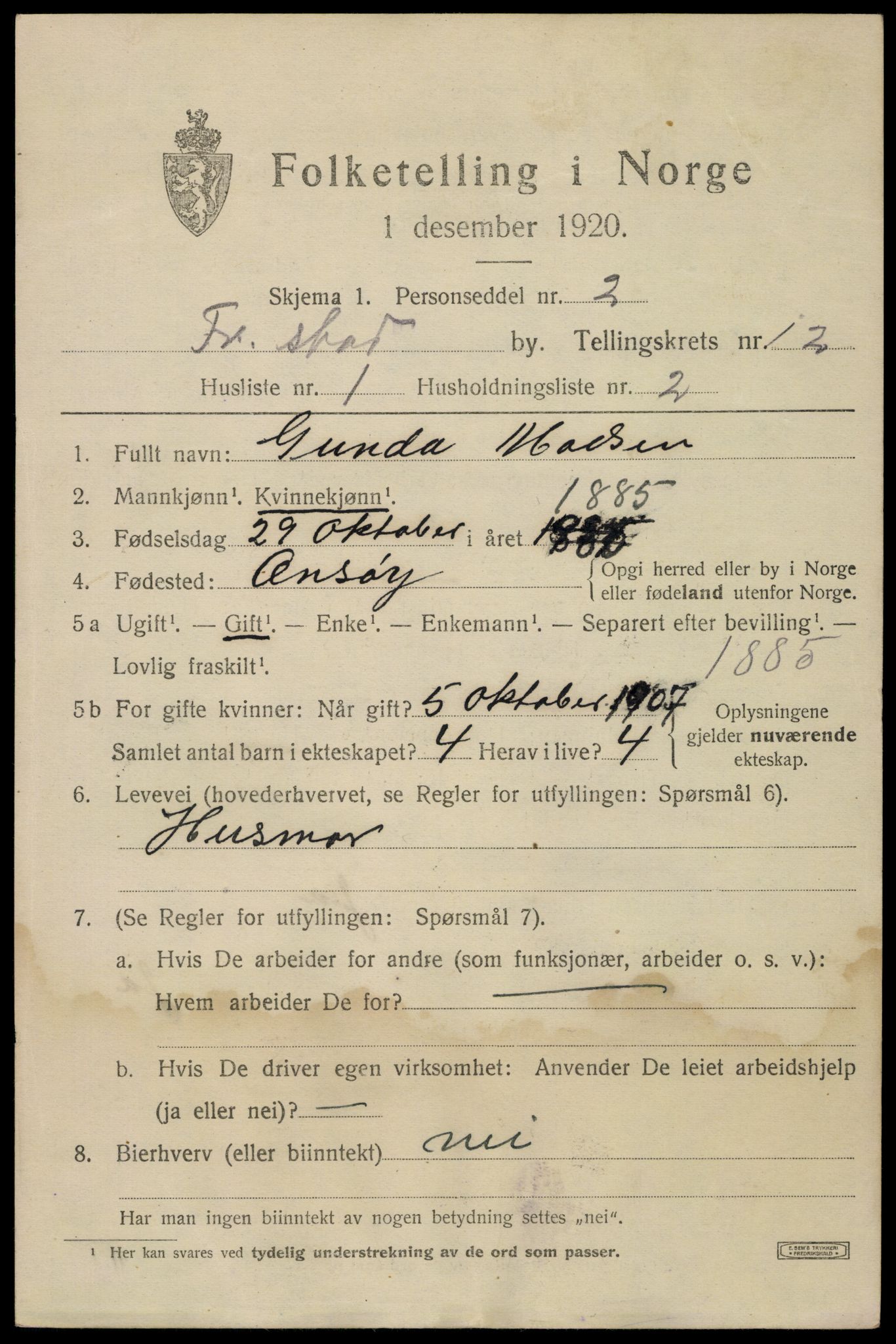 SAO, 1920 census for Fredrikstad, 1920, p. 30353