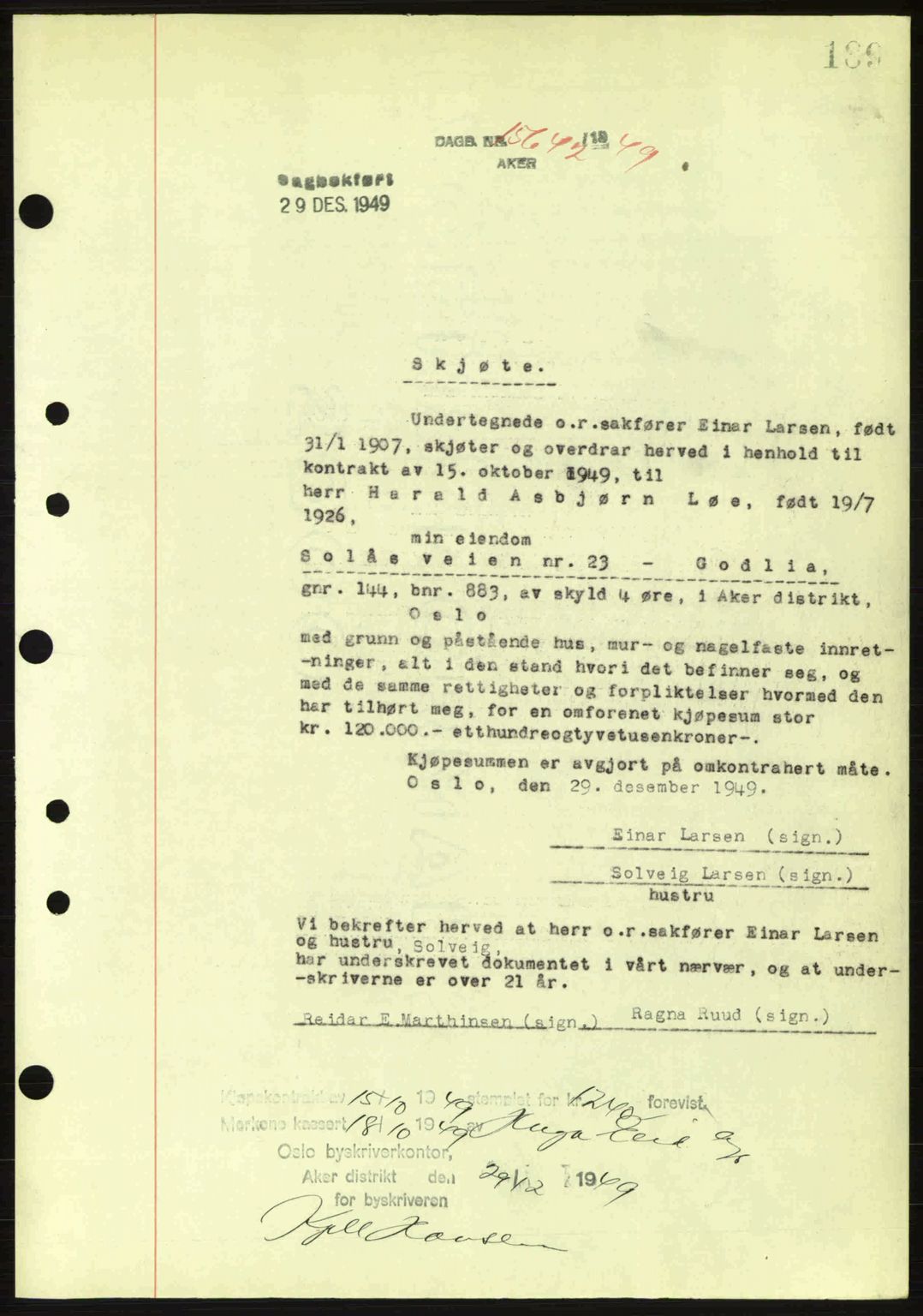 Oslo byskriverembete, AV/SAO-A-10227/G/Gb/Gbd/Gbda/L0017: Mortgage book no. A215, 1949-1950, Diary no: : 15642/1949