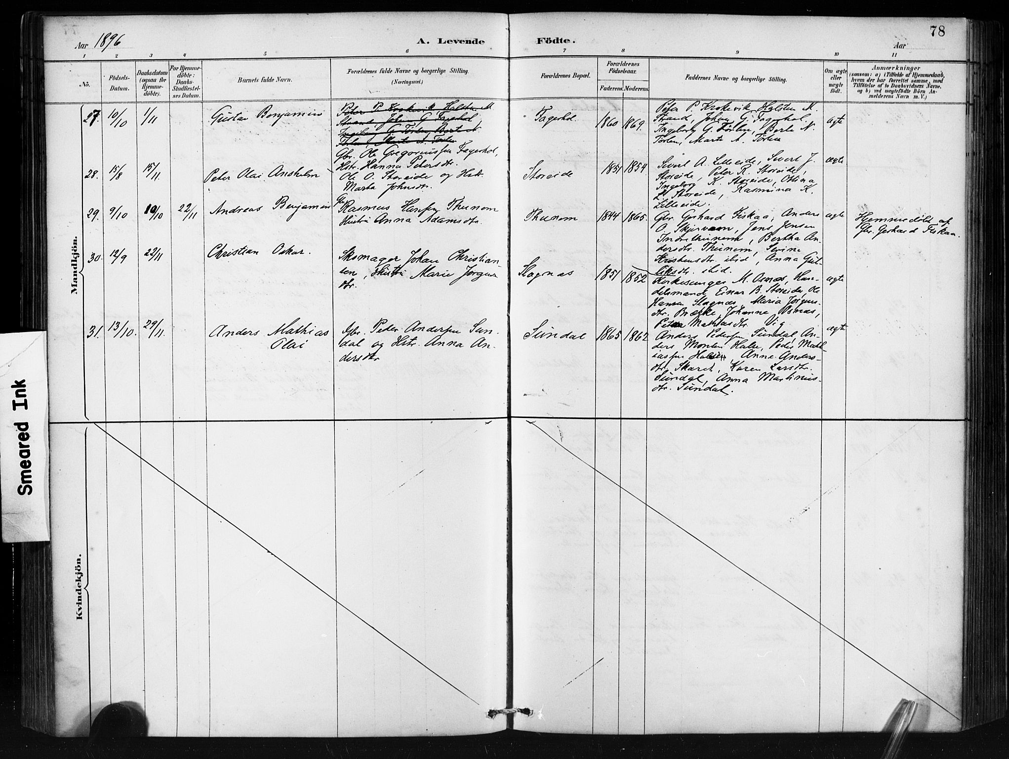 Ministerialprotokoller, klokkerbøker og fødselsregistre - Møre og Romsdal, AV/SAT-A-1454/501/L0008: Parish register (official) no. 501A08, 1885-1901, p. 78