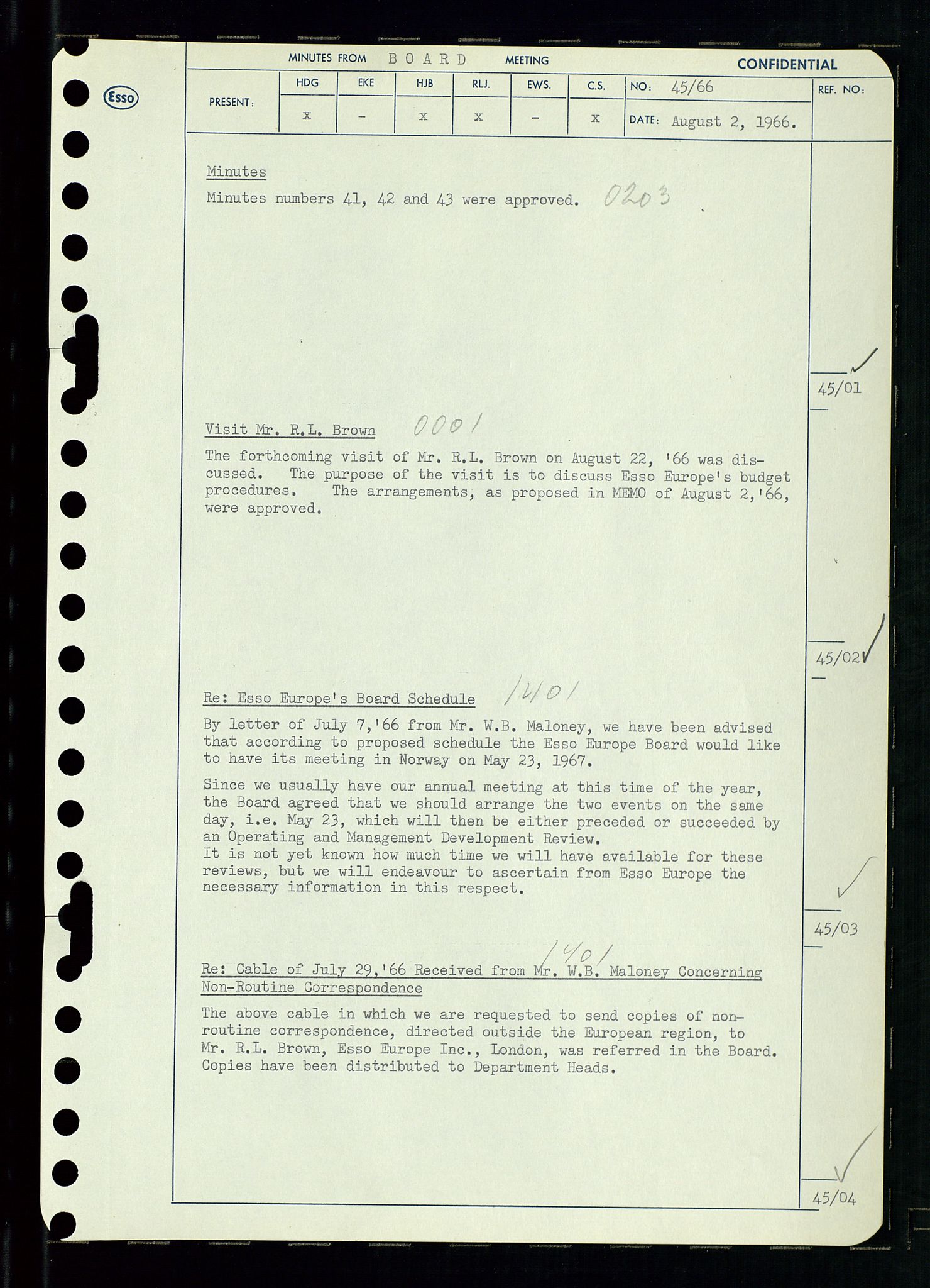 Pa 0982 - Esso Norge A/S, SAST/A-100448/A/Aa/L0002/0002: Den administrerende direksjon Board minutes (styrereferater) / Den administrerende direksjon Board minutes (styrereferater), 1966, p. 94