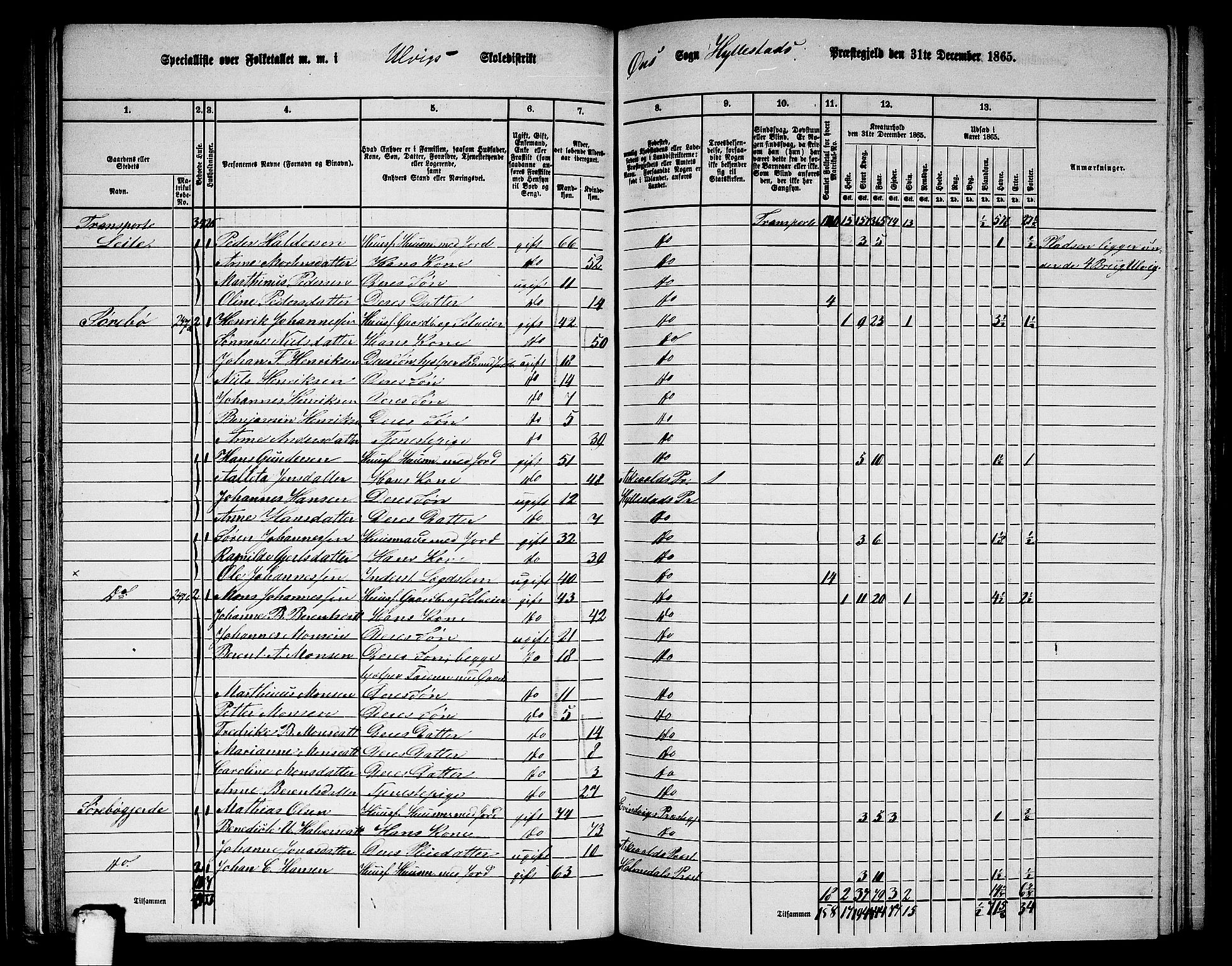 RA, 1865 census for Hyllestad, 1865, p. 70