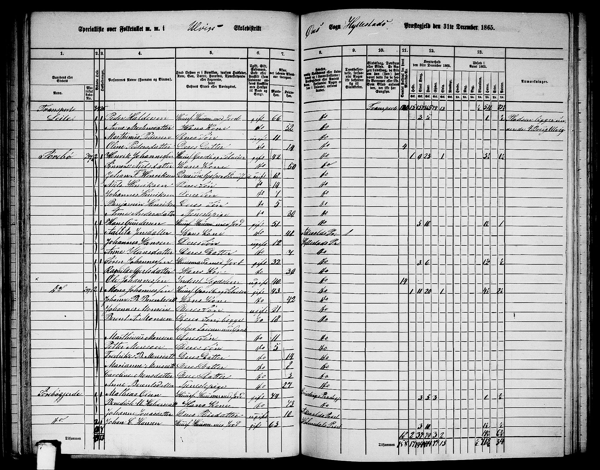 RA, 1865 census for Hyllestad, 1865, p. 70