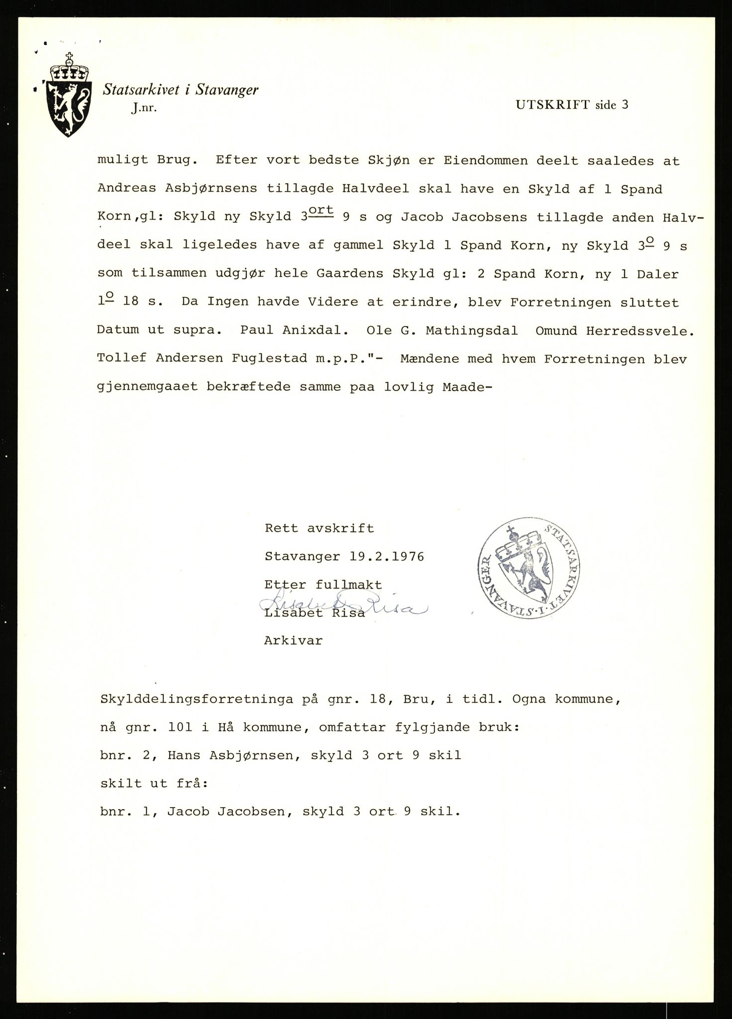 Statsarkivet i Stavanger, SAST/A-101971/03/Y/Yj/L0012: Avskrifter sortert etter gårdsnavn: Bru - Bækkeheien, 1750-1930, p. 171