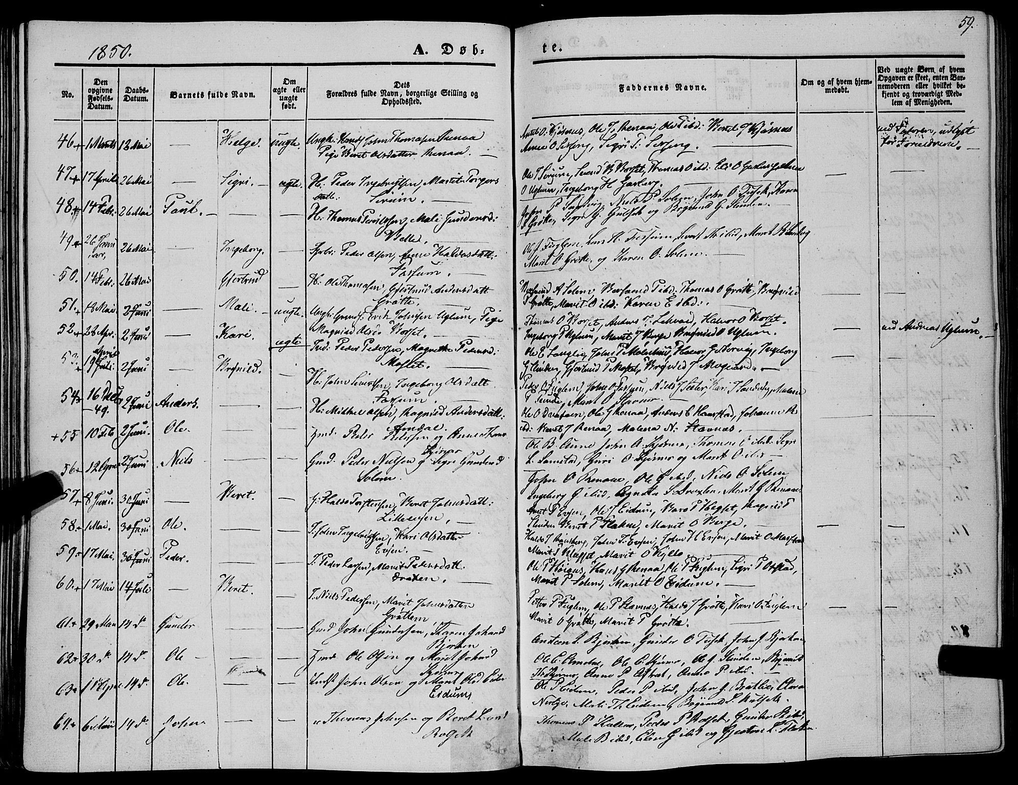 Ministerialprotokoller, klokkerbøker og fødselsregistre - Sør-Trøndelag, AV/SAT-A-1456/695/L1145: Parish register (official) no. 695A06 /1, 1843-1859, p. 59