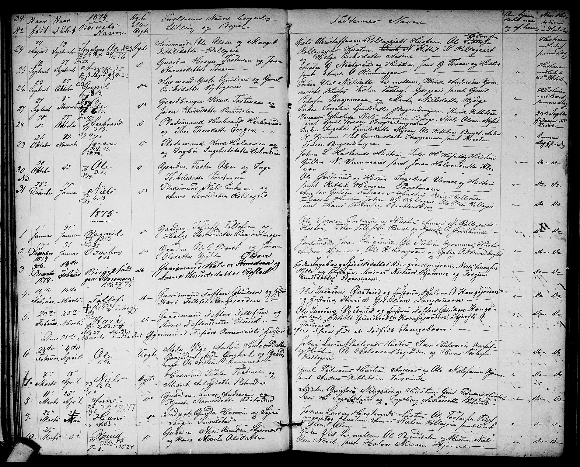 Rollag kirkebøker, AV/SAKO-A-240/G/Ga/L0003: Parish register (copy) no. I 3, 1856-1887, p. 39