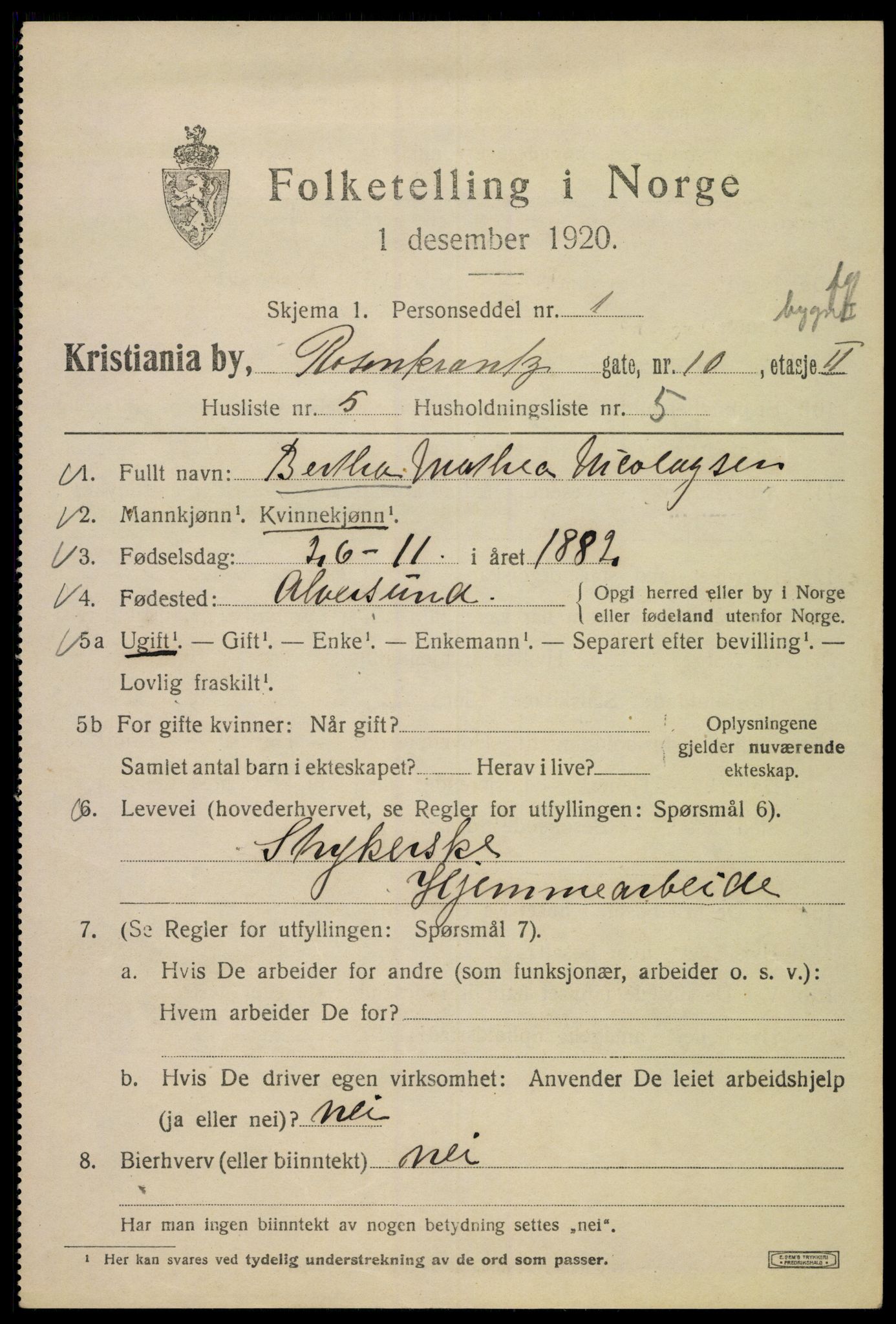 SAO, 1920 census for Kristiania, 1920, p. 466857