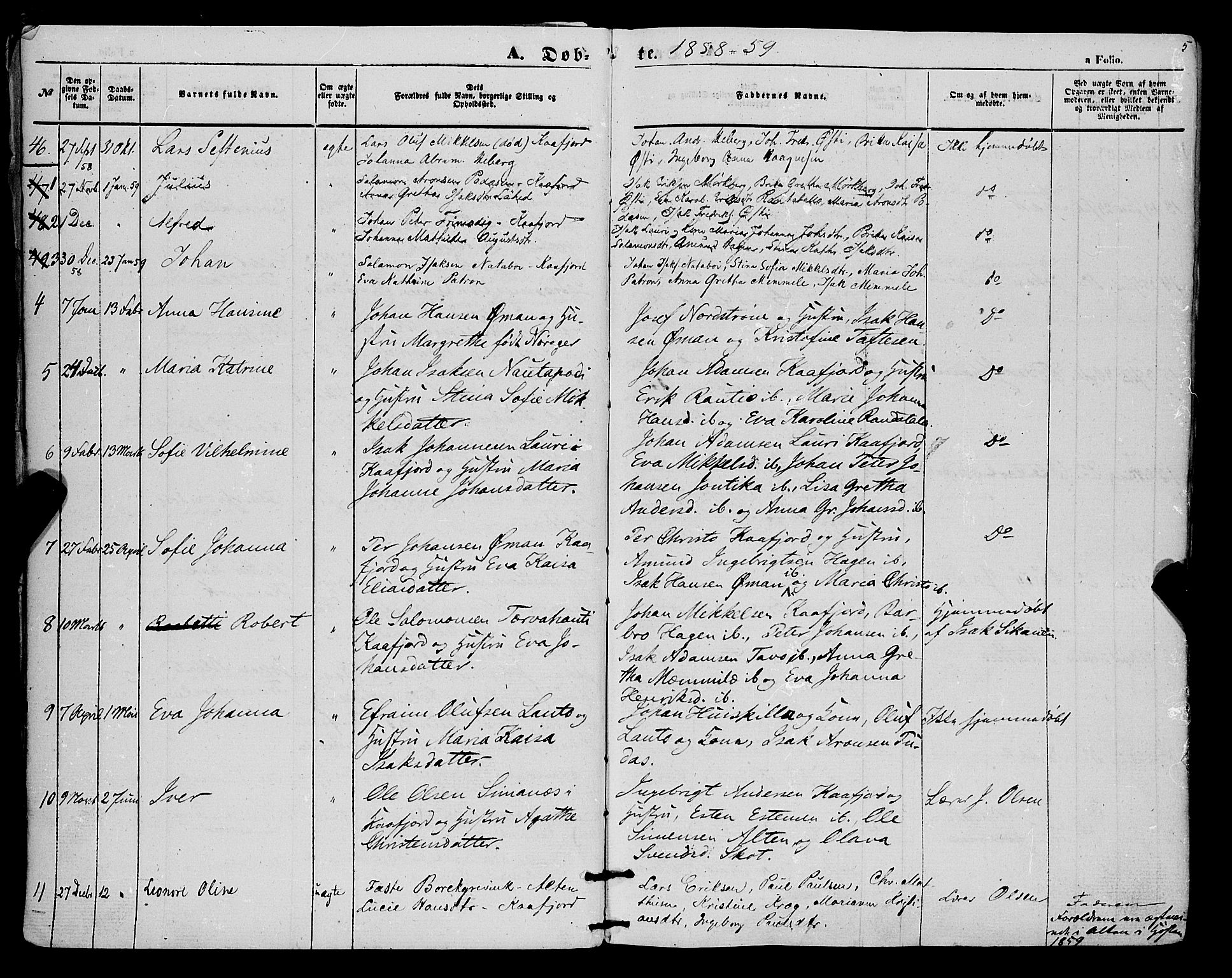 Alta sokneprestkontor, SATØ/S-1338/H/Ha/L0004.kirke: Parish register (official) no. 4, 1858-1880, p. 5