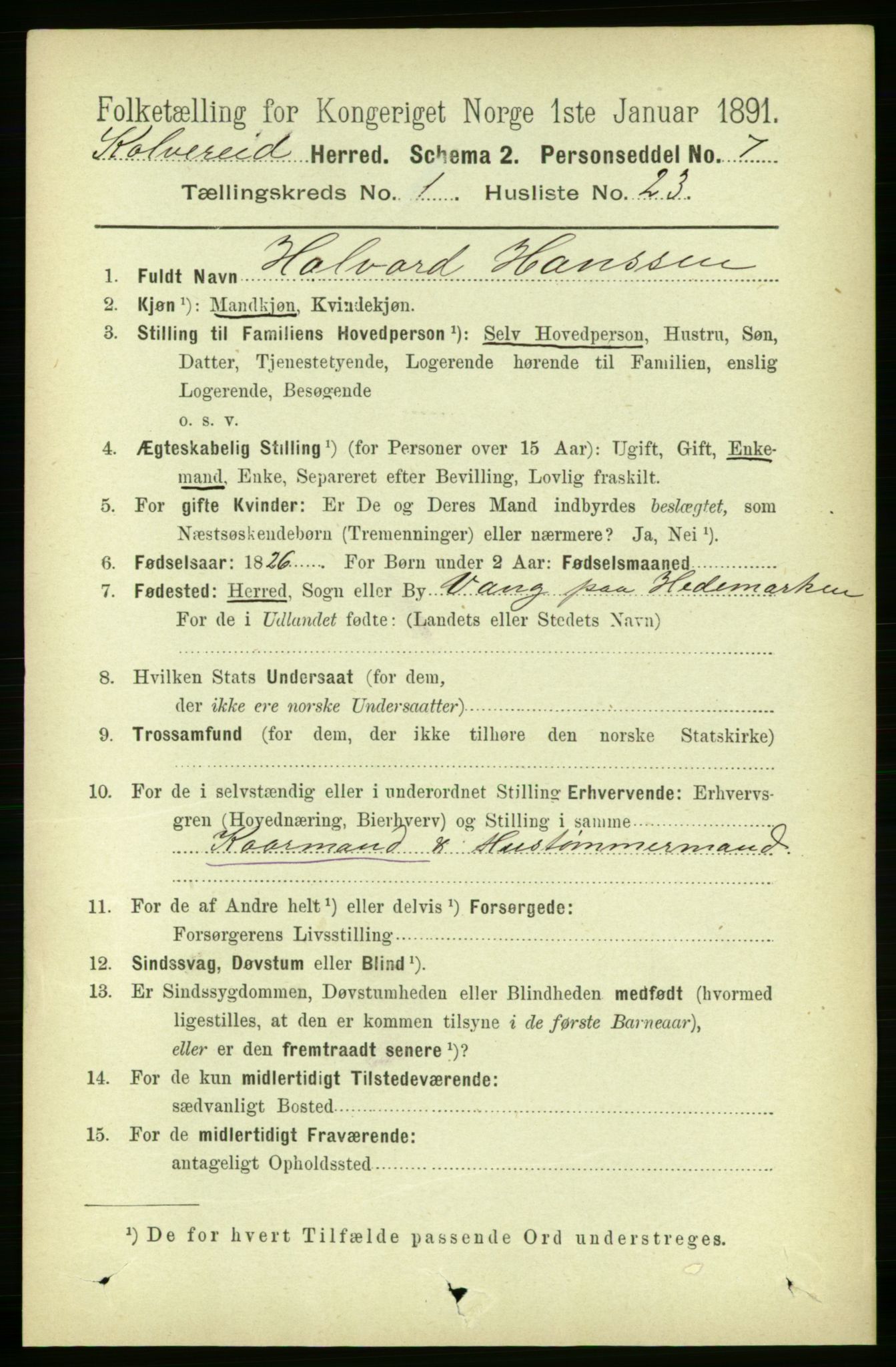 RA, 1891 census for 1752 Kolvereid, 1891, p. 245