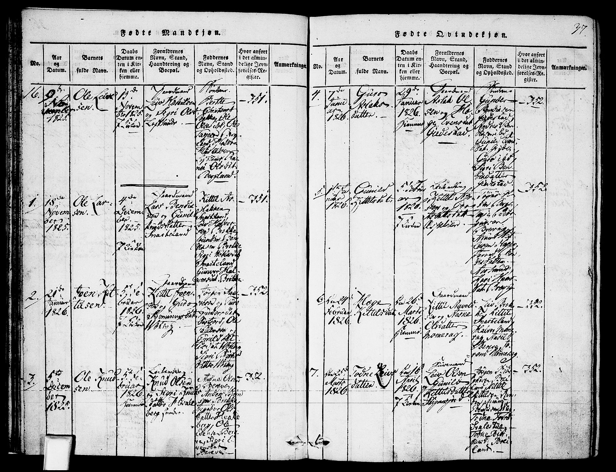 Fyresdal kirkebøker, SAKO/A-263/F/Fa/L0003: Parish register (official) no. I 3, 1815-1840, p. 37