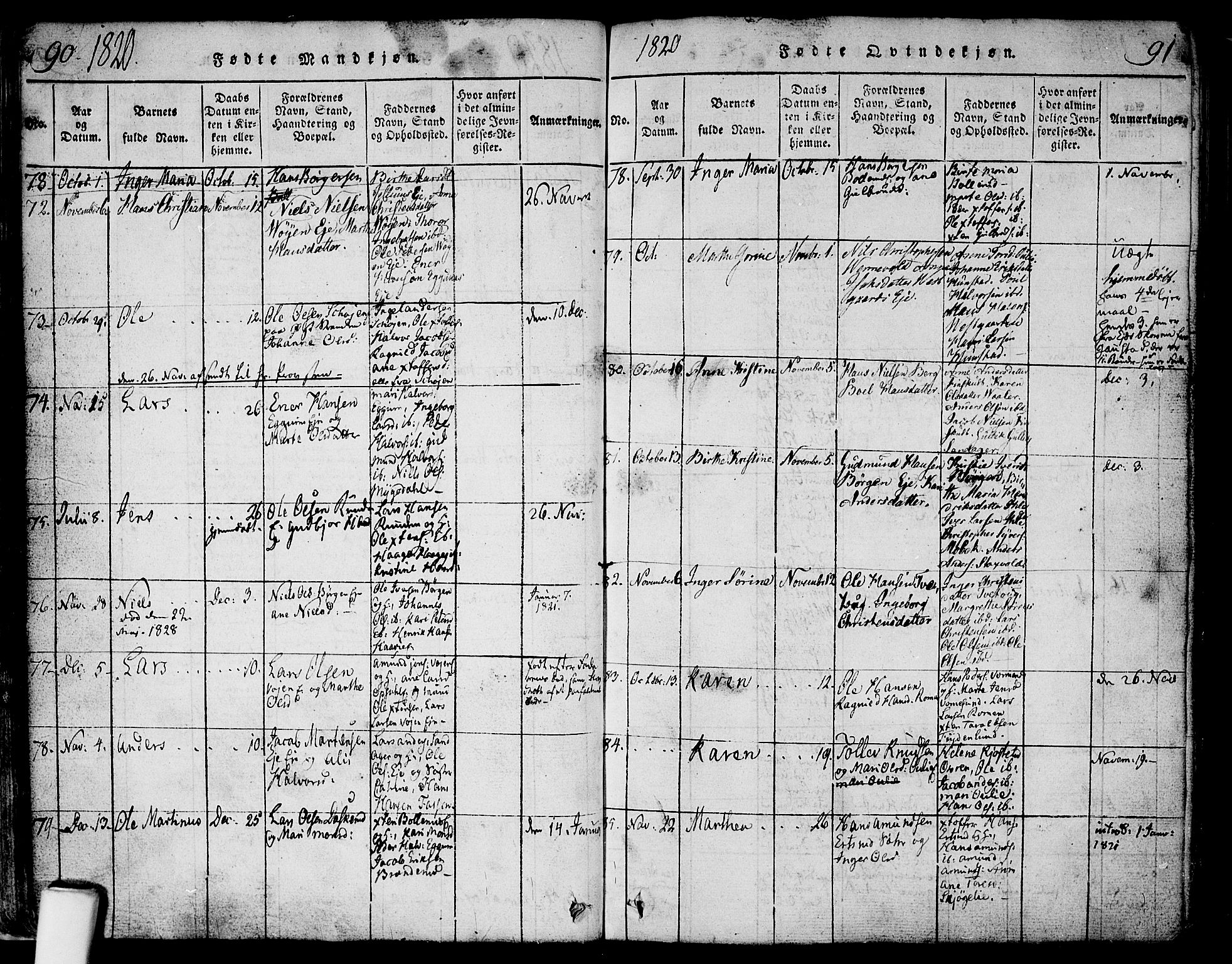 Nes prestekontor Kirkebøker, AV/SAO-A-10410/F/Fa/L0005: Parish register (official) no. I 5, 1815-1835, p. 90-91