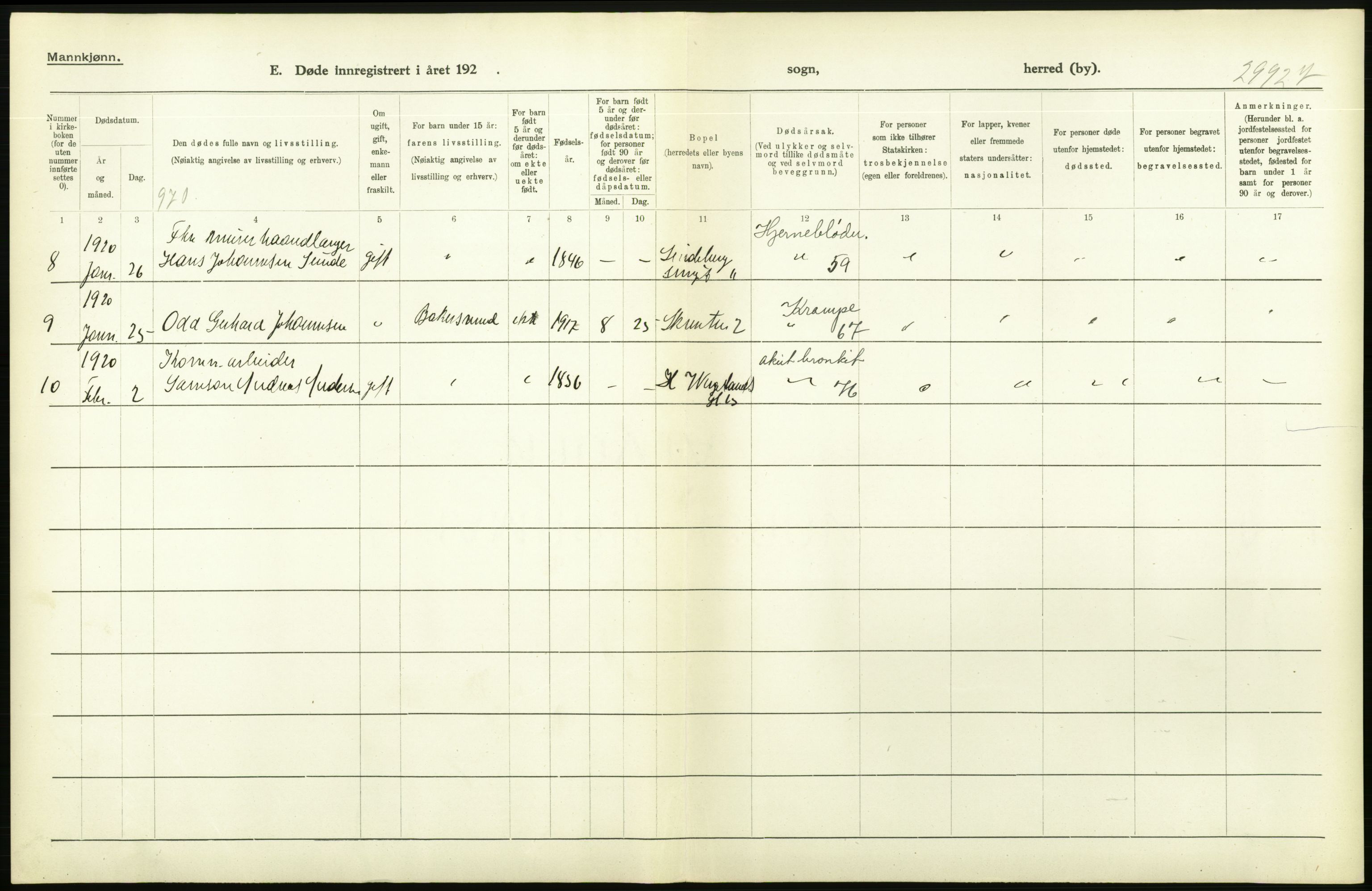 Statistisk sentralbyrå, Sosiodemografiske emner, Befolkning, AV/RA-S-2228/D/Df/Dfb/Dfbj/L0042: Bergen: Gifte, døde, dødfødte., 1920, p. 624